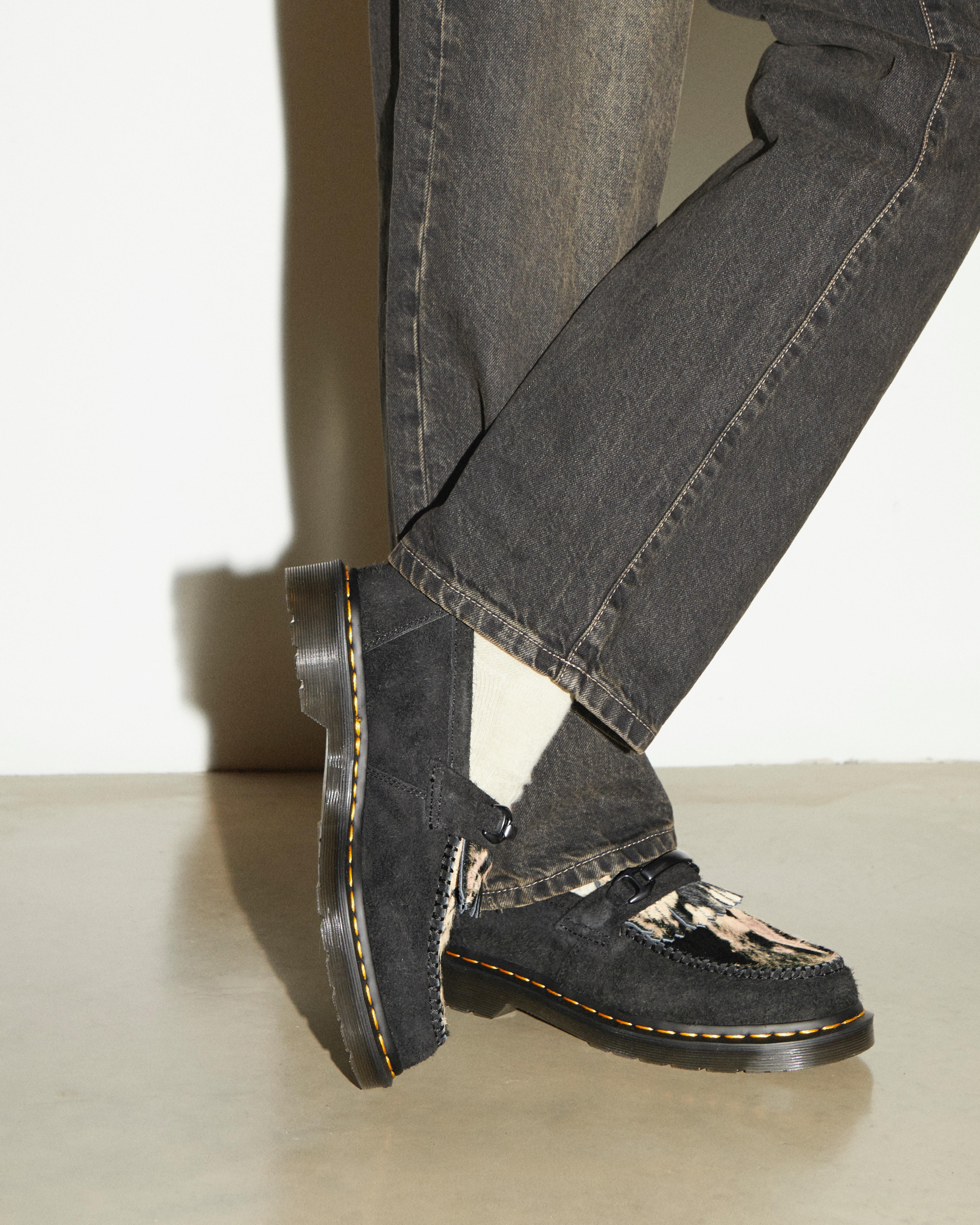 Adrian Snaffle Wildleder & Hair-On Loafer in BLACK+BLACK+BEIGE