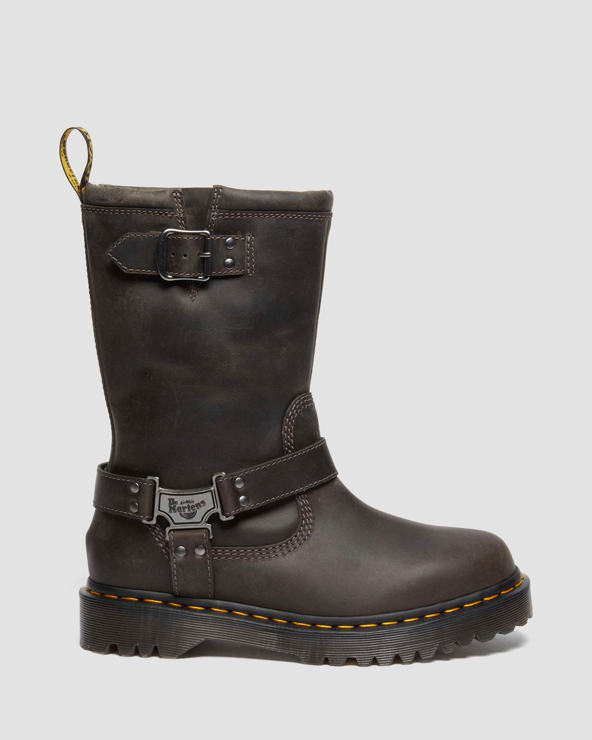 Stivali alti biker Anistone Hi in pelle di colore Grigio Antracite Dr. Martens