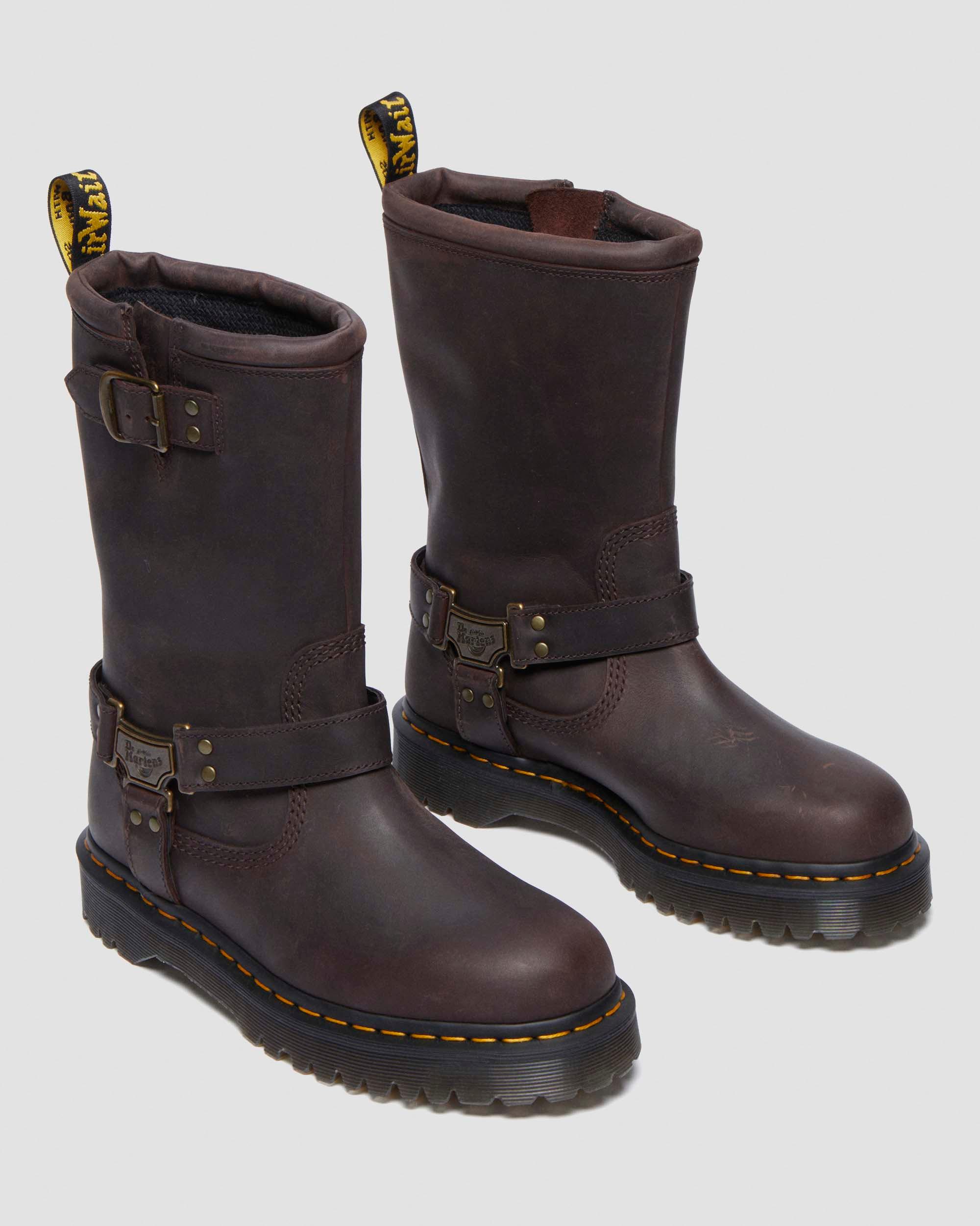 Anistone Hi Leather Biker Boots in Dark Brown