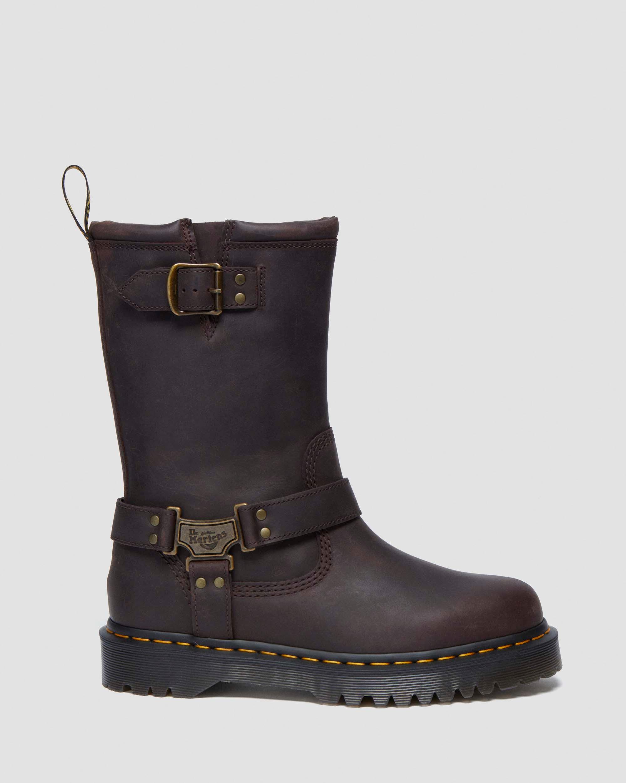 Anistone Hi Leather Biker Boots in Dark Brown