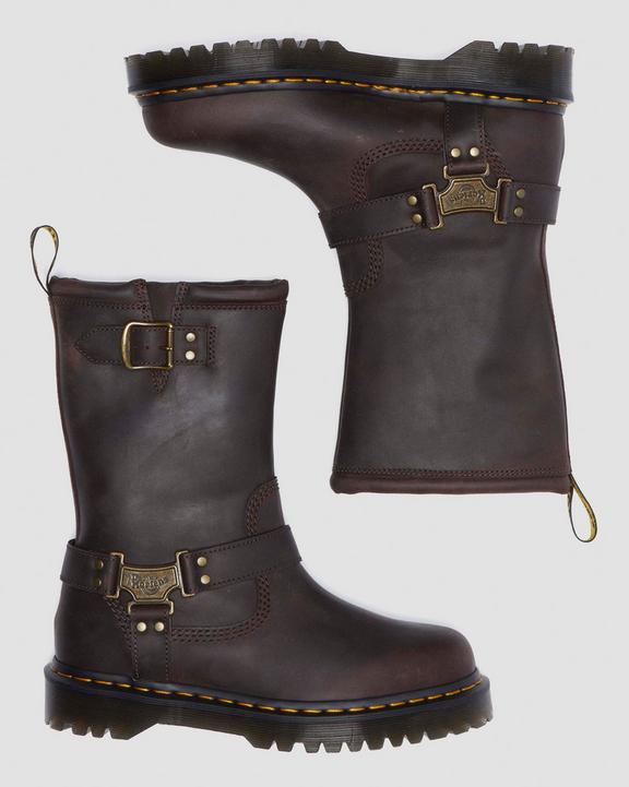 Anistone Hi Leather Biker Boots in Dark Brown | Dr. Martens Anistone Hi Leather Biker Boots in Dark Brown | Dr. Martens