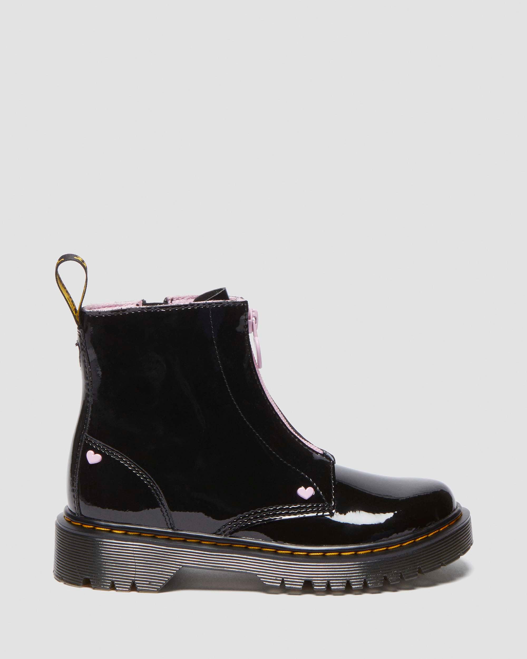 Junior Heart Nappa Patent Leather Pull-on Boots in Black+Pink