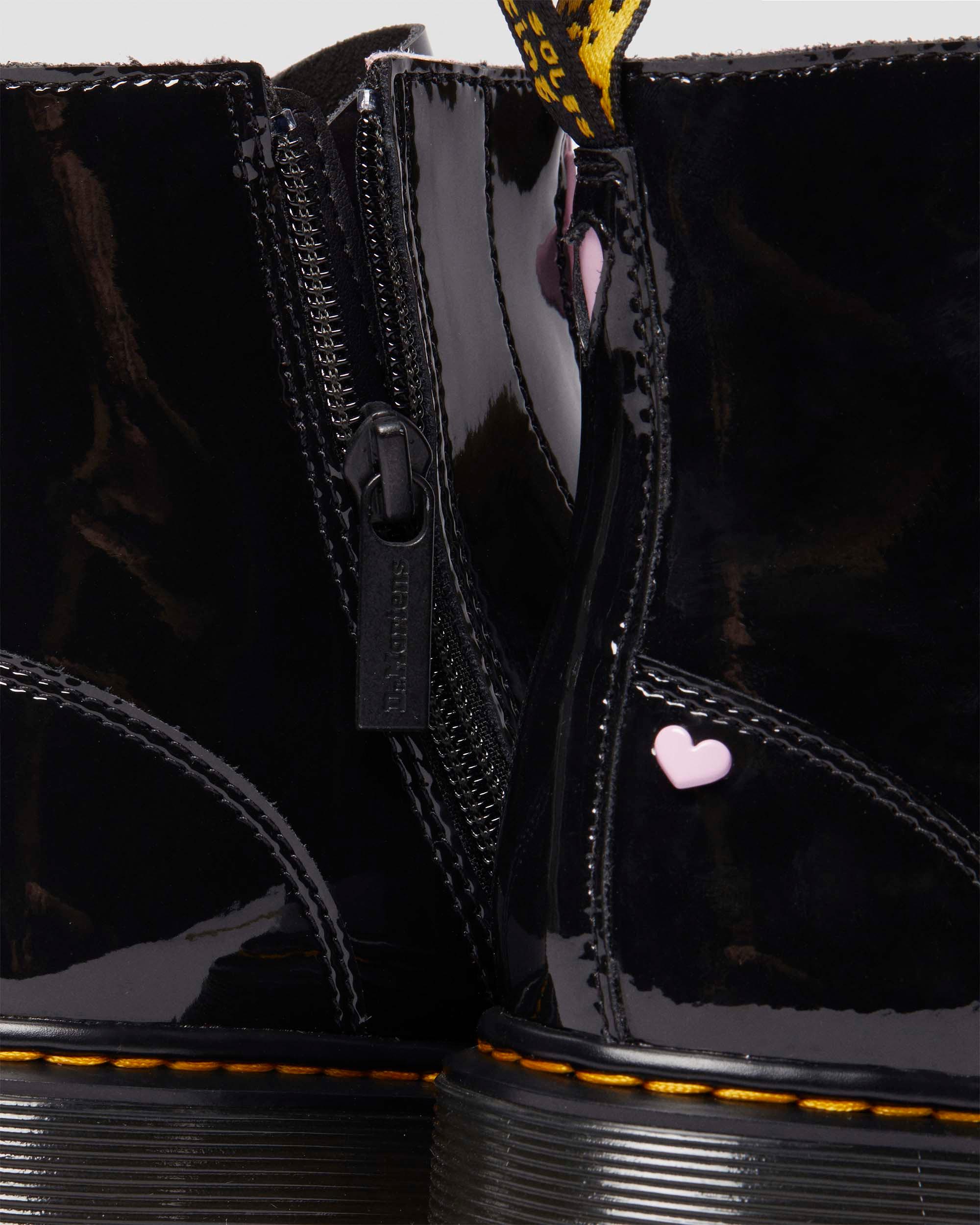 Junior Heart Nappa Patent Leather Pull-on Boots in Black+Pink