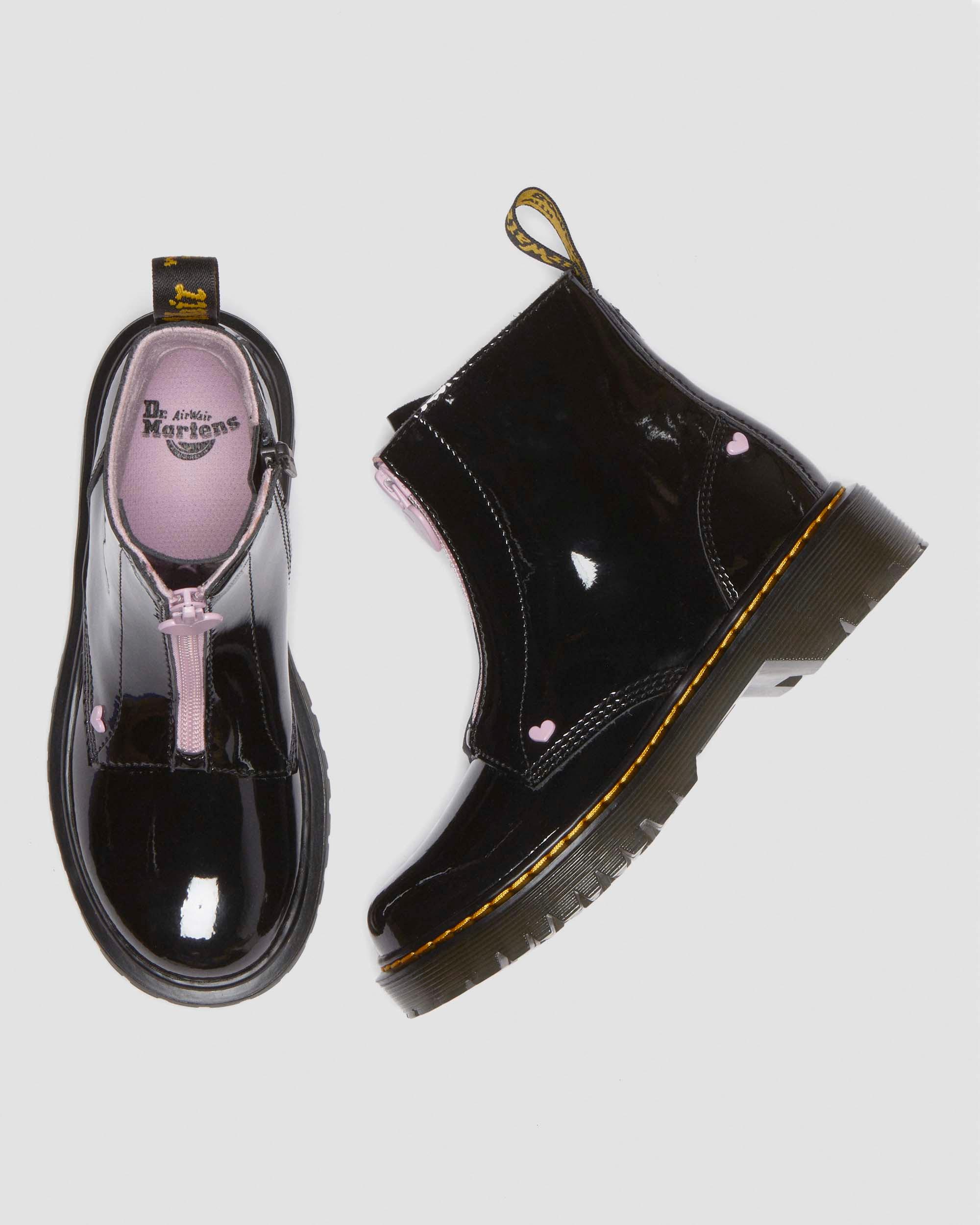 Junior Heart Nappa Patent Leather Pull-on Boots in Black+Pink