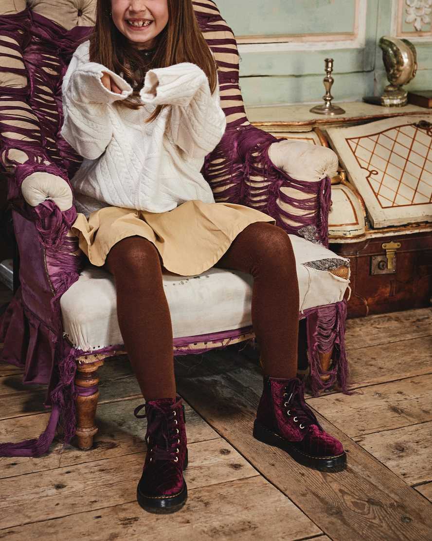 Dr. Martens' Junior 1460 Quilted Velvet Lace Up Boots In Red