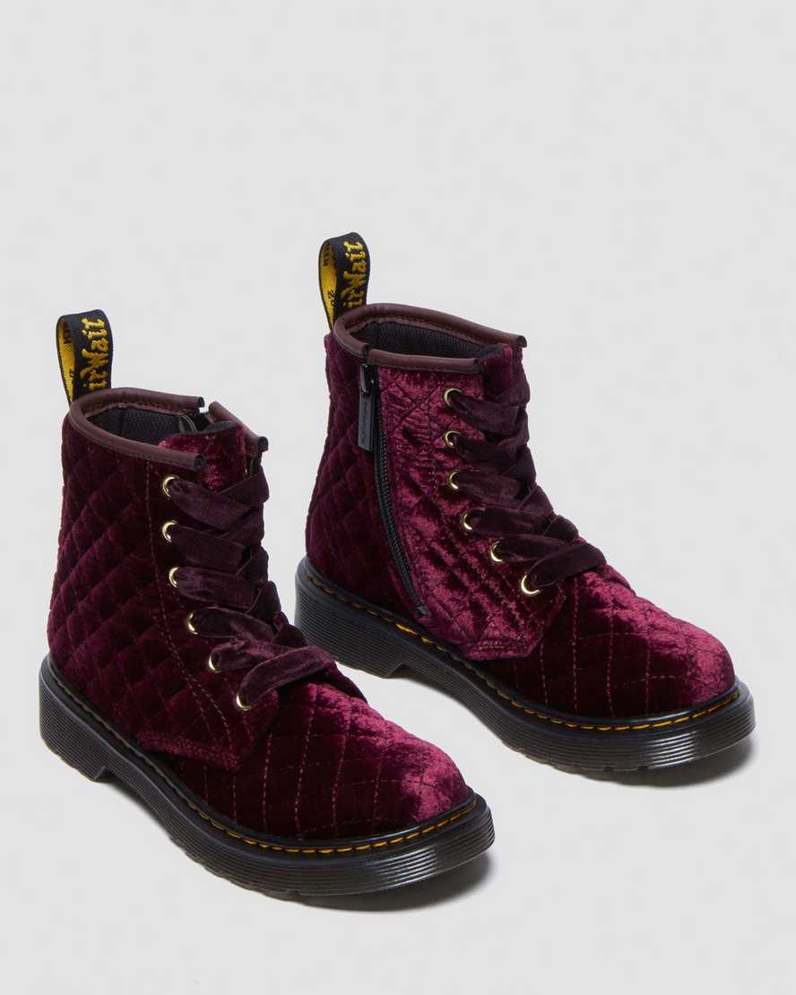 Dr. Martens' Junior 1460 Quilted Velvet Lace Up Boots In Red