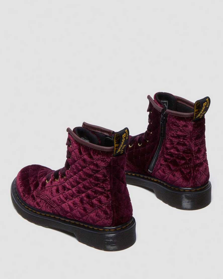 Dr. Martens' Junior 1460 Quilted Velvet Lace Up Boots In Red