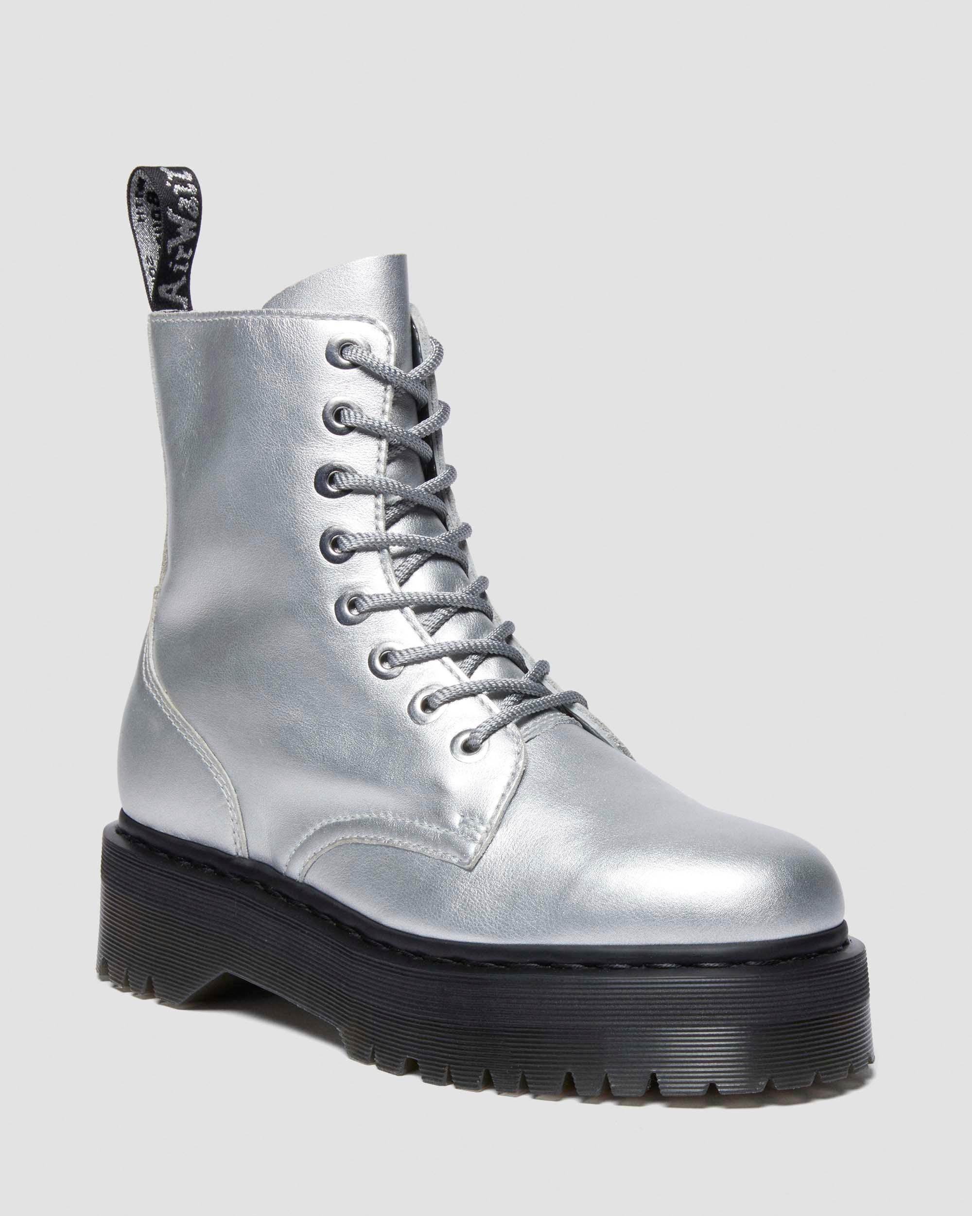 Jadon Metallic Leather Platform Boots in Silver