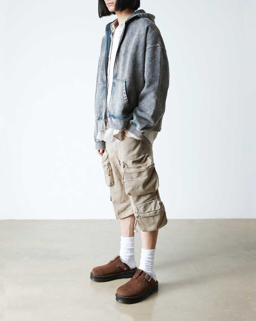 DR. MARTENS' ZEBZAG SUEDE FLEECE-LINED PLATFORM MULES