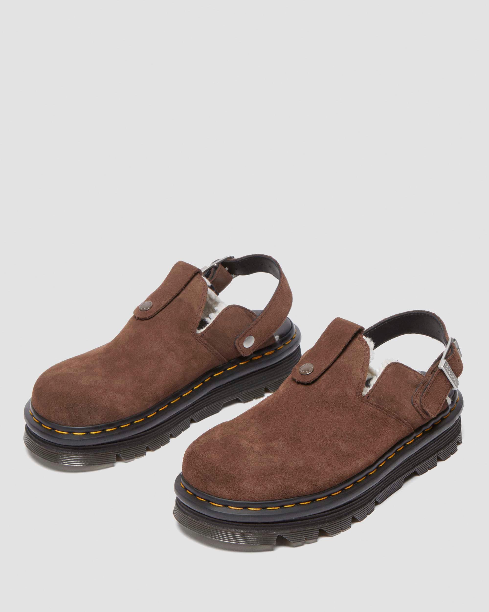 Zebzag Suede Slingback Platform Mule in Dark Brown | Dr. Martens