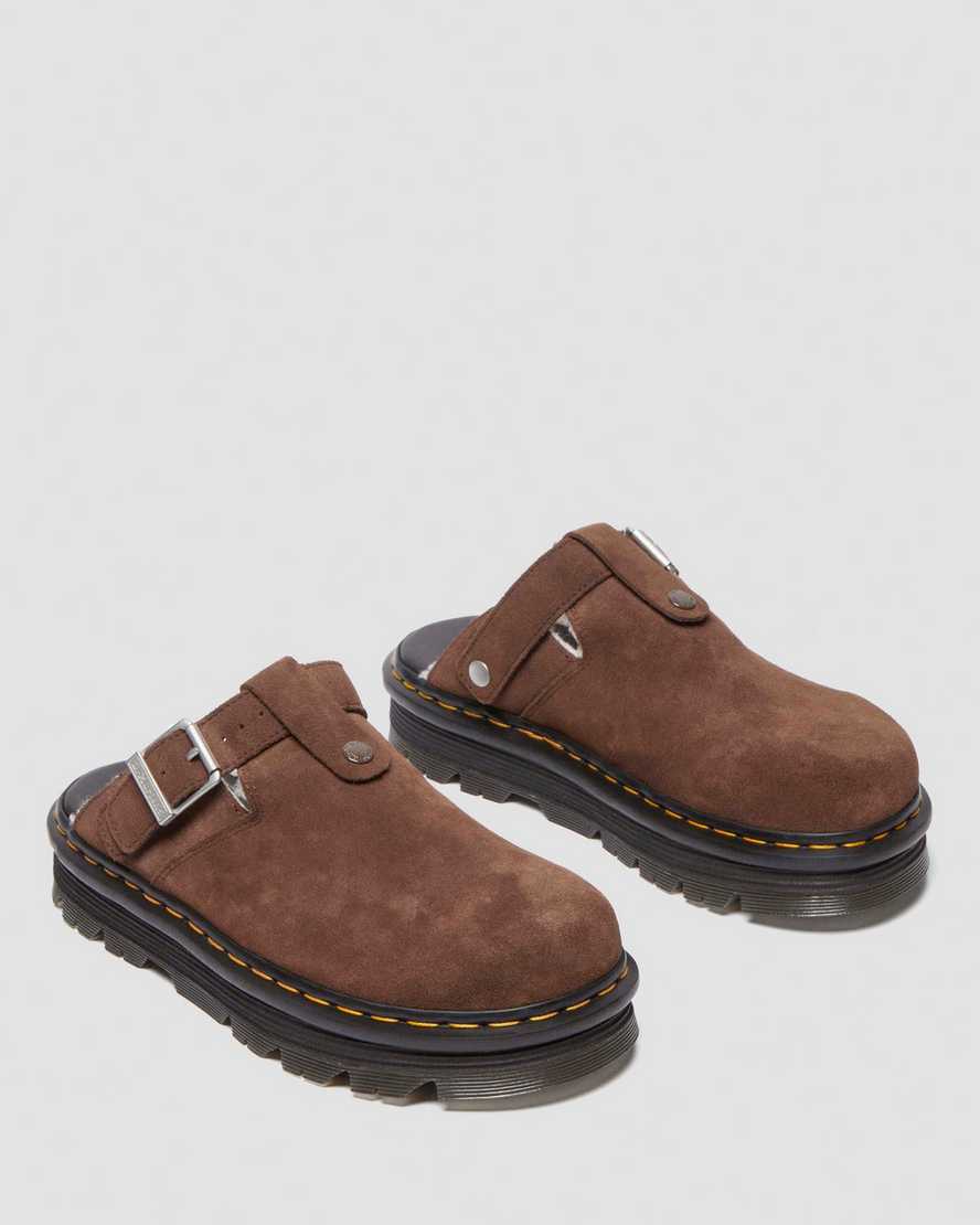 DR. MARTENS' ZEBZAG SUEDE FLEECE-LINED PLATFORM MULES
