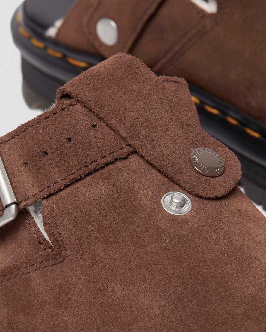 Shop Dr. Martens' Zebzag Suede Fleece-lined Platform Mules In Brown