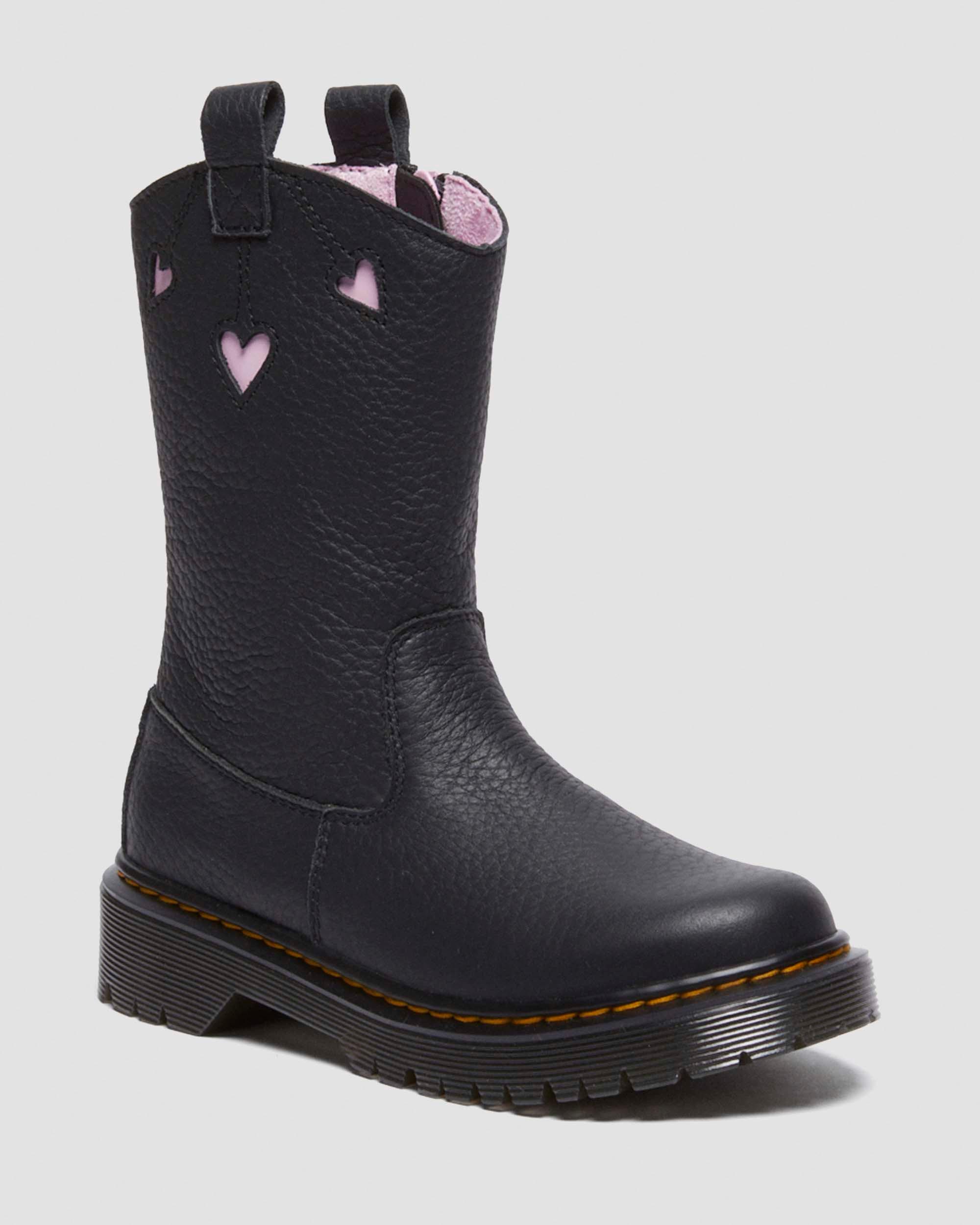 Stivali alti Bex Heart Pull On per bambini di colore Nero Dr. Martens