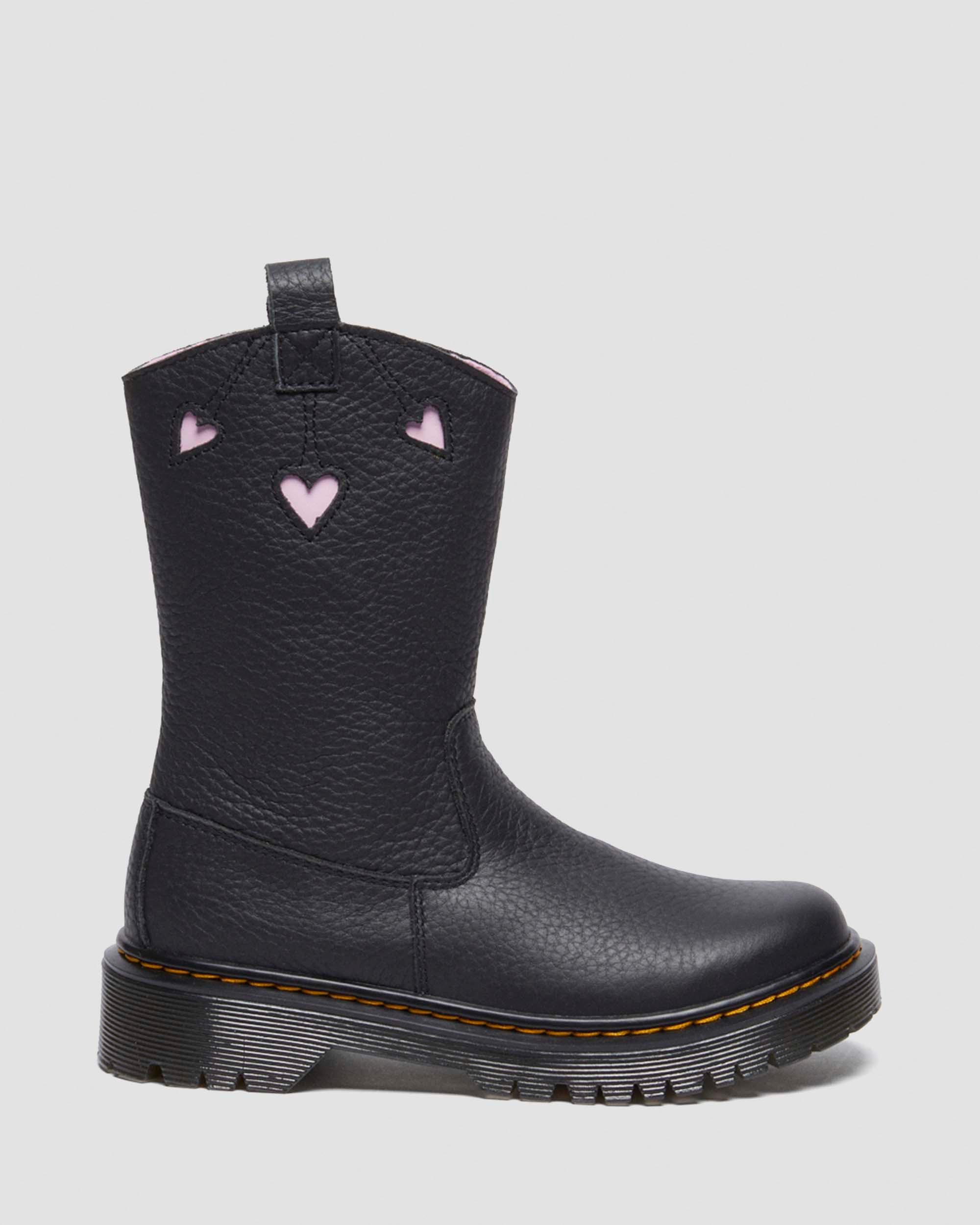 Junior Heart Nappa Patent Leather Pull-on Boots in Black | Dr. Martens
