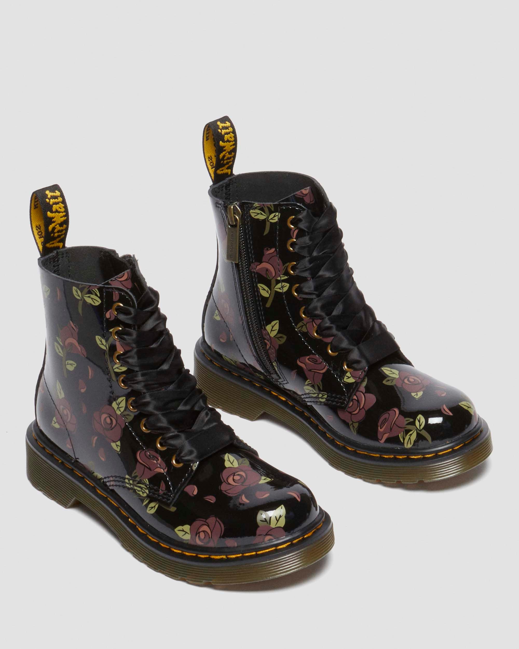 Junior 1460 Decayed Rose Leather Lace Up Boots in BLACK | Dr. Martens™