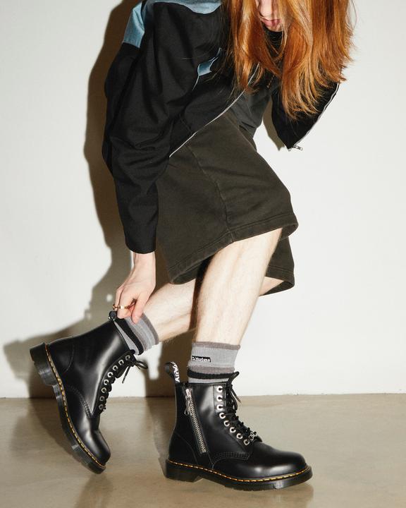 1460 Zip Smooth Leather Lace Up Boots in Black | Dr. Martens 1460 Zip Smooth Leather Lace Up Boots in Black | Dr. Martens