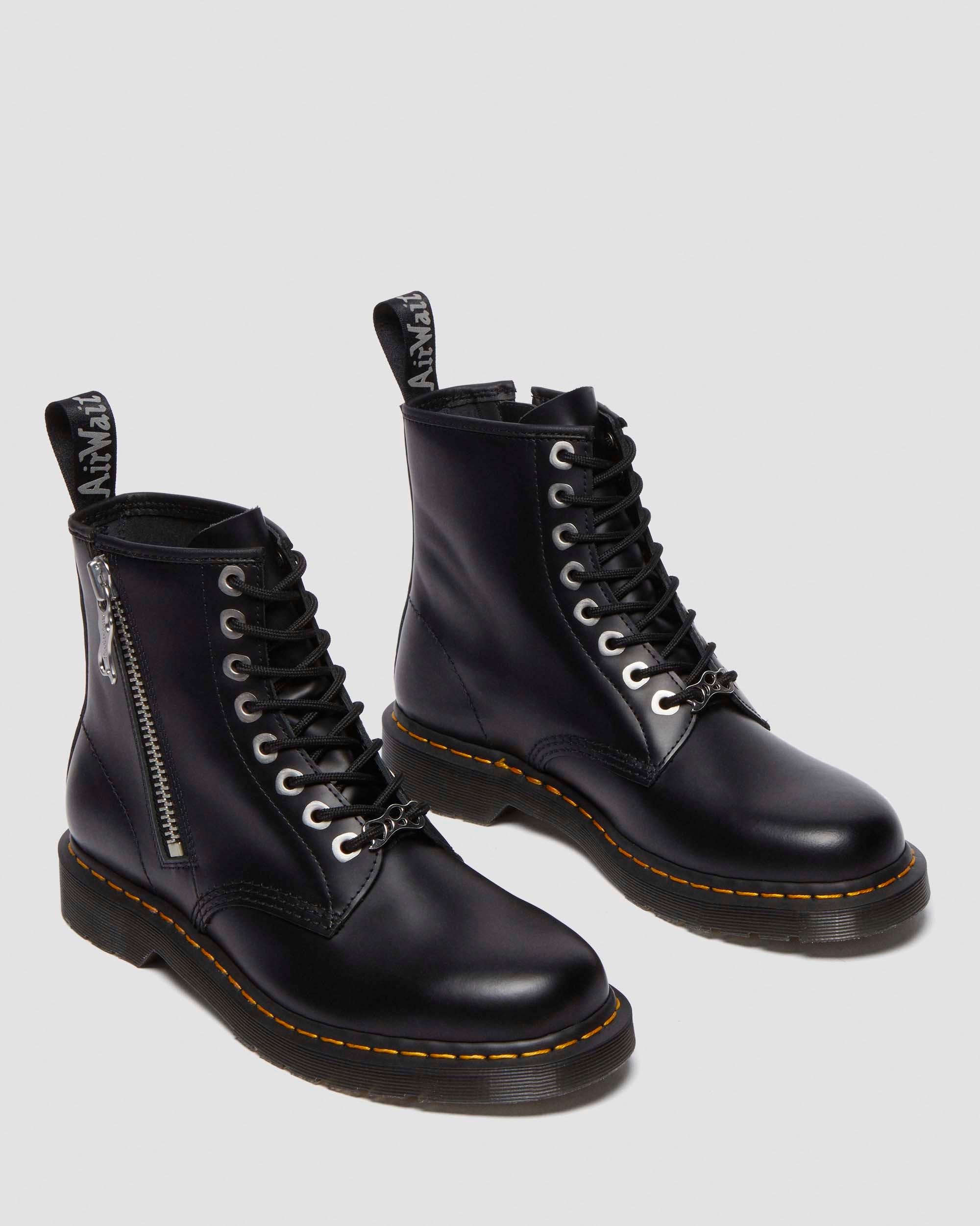 Shop Dr. Martens' 1460 Zip Smooth Leather Lace Up Boots In Black