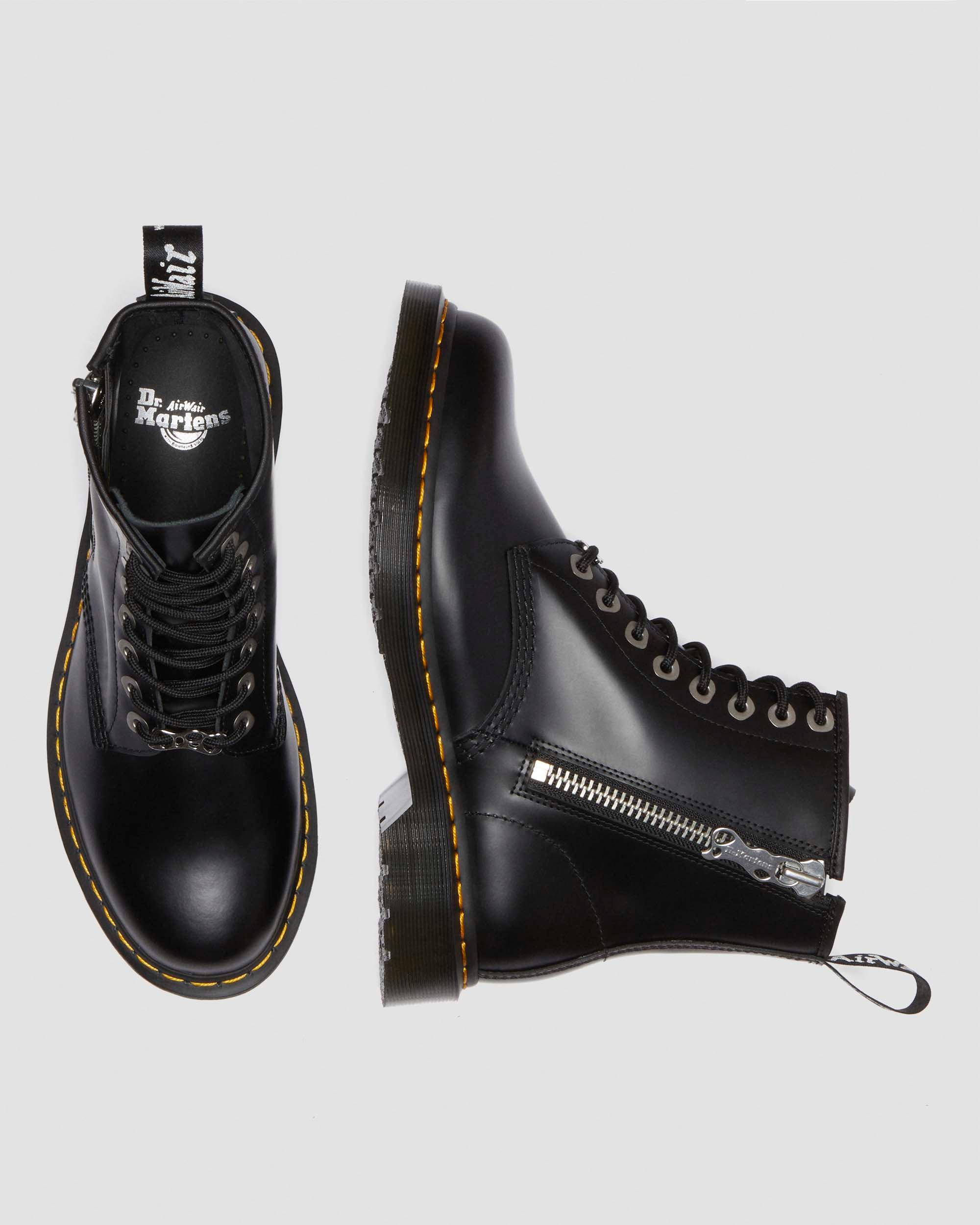 1460 Zip Smooth Leather Lace Up Boots in Black