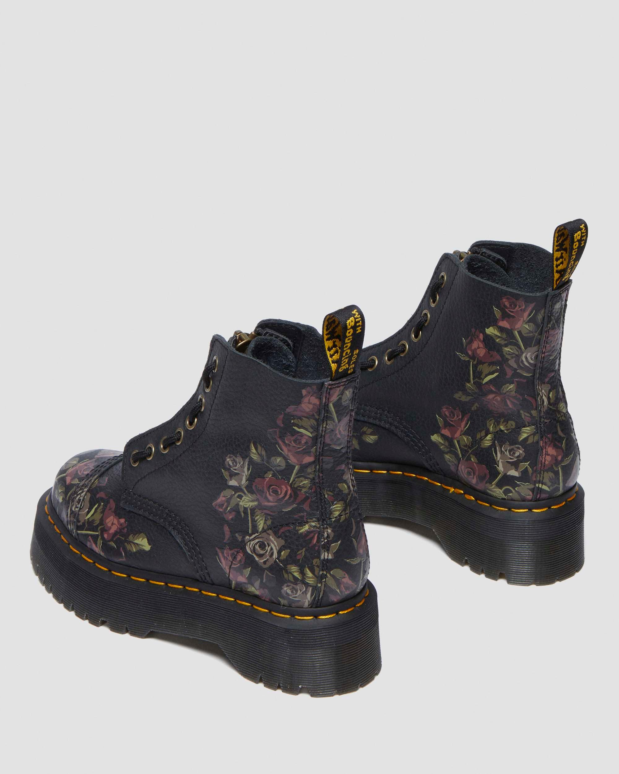 Sinclair Decayed Roses Leather Platform Boots in Black