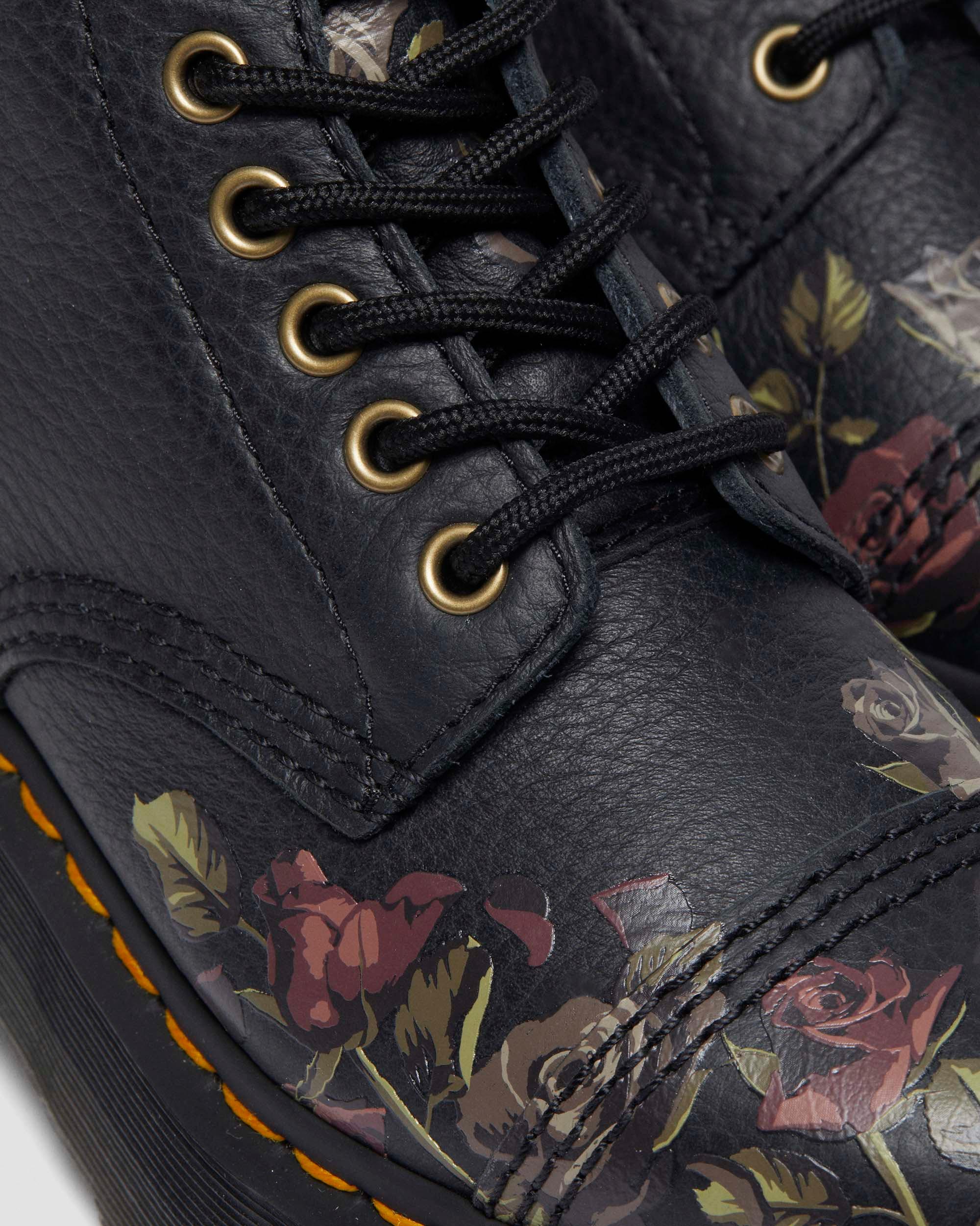 Sinclair Decayed Roses Leather Platform Boots in Black