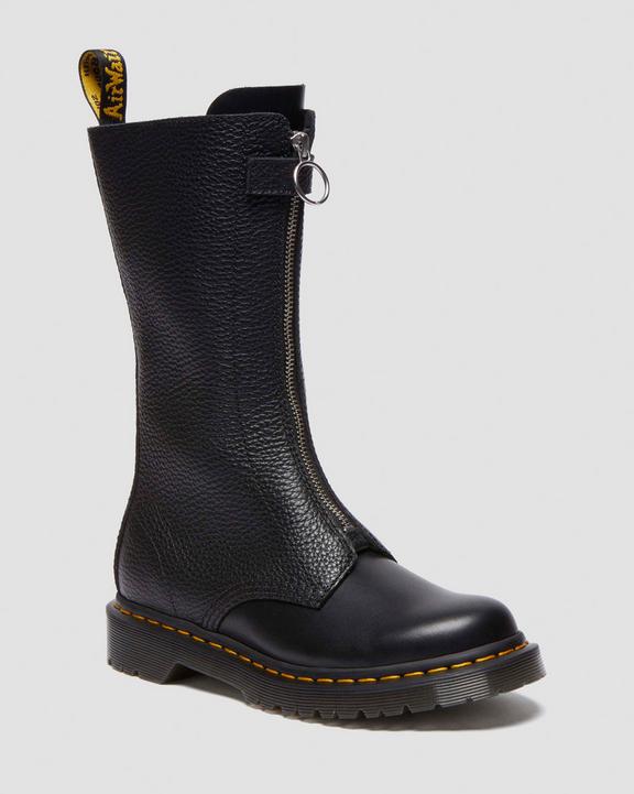 Women's 1B99 Front Zip Leather Lace Up Boots in Black | Dr Women's 1B99 Front Zip Leather Lace Up Boots in Black | Dr