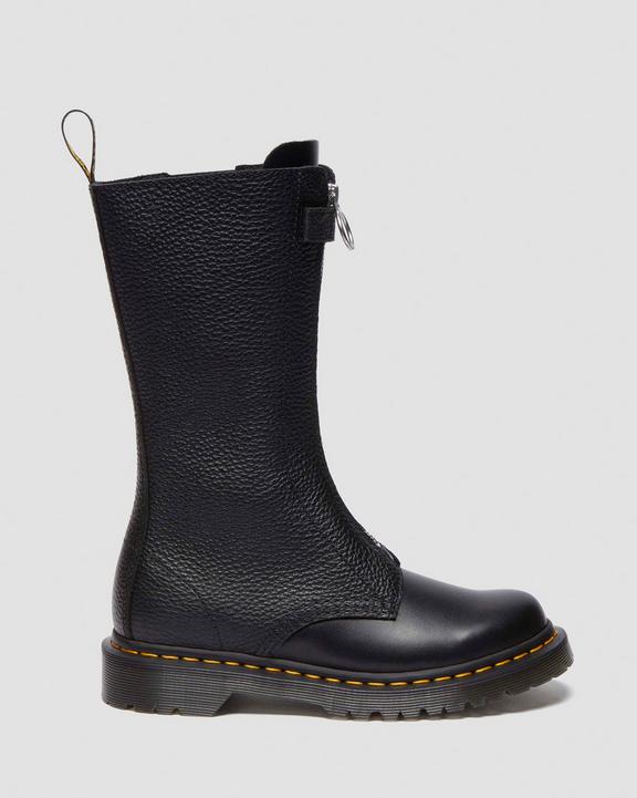 Women's 1B99 Front Zip Leather Lace Up Boots in Black | Dr Women's 1B99 Front Zip Leather Lace Up Boots in Black | Dr