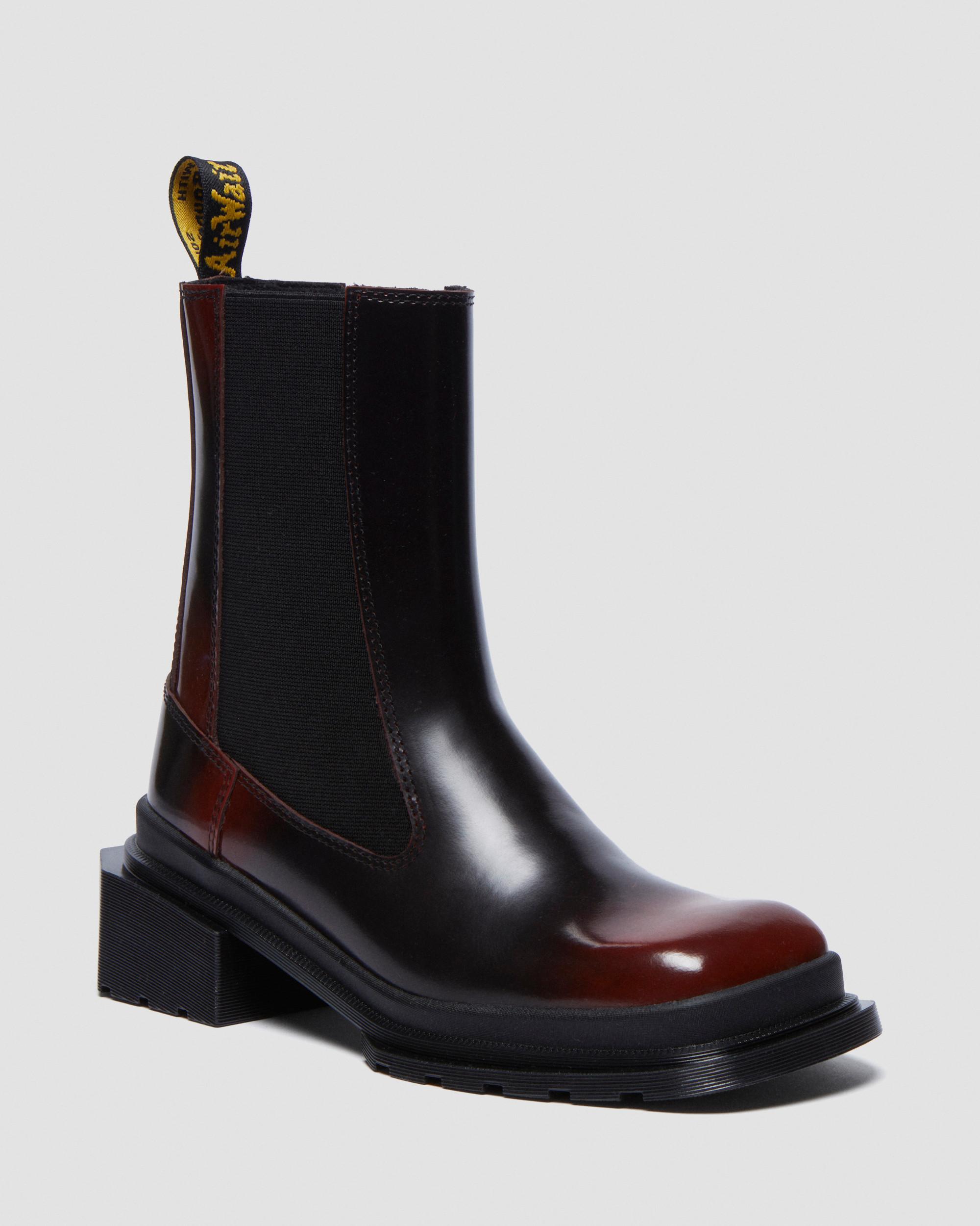 Maybole Square Toe Chelsea Boots in Black+Cherry Red