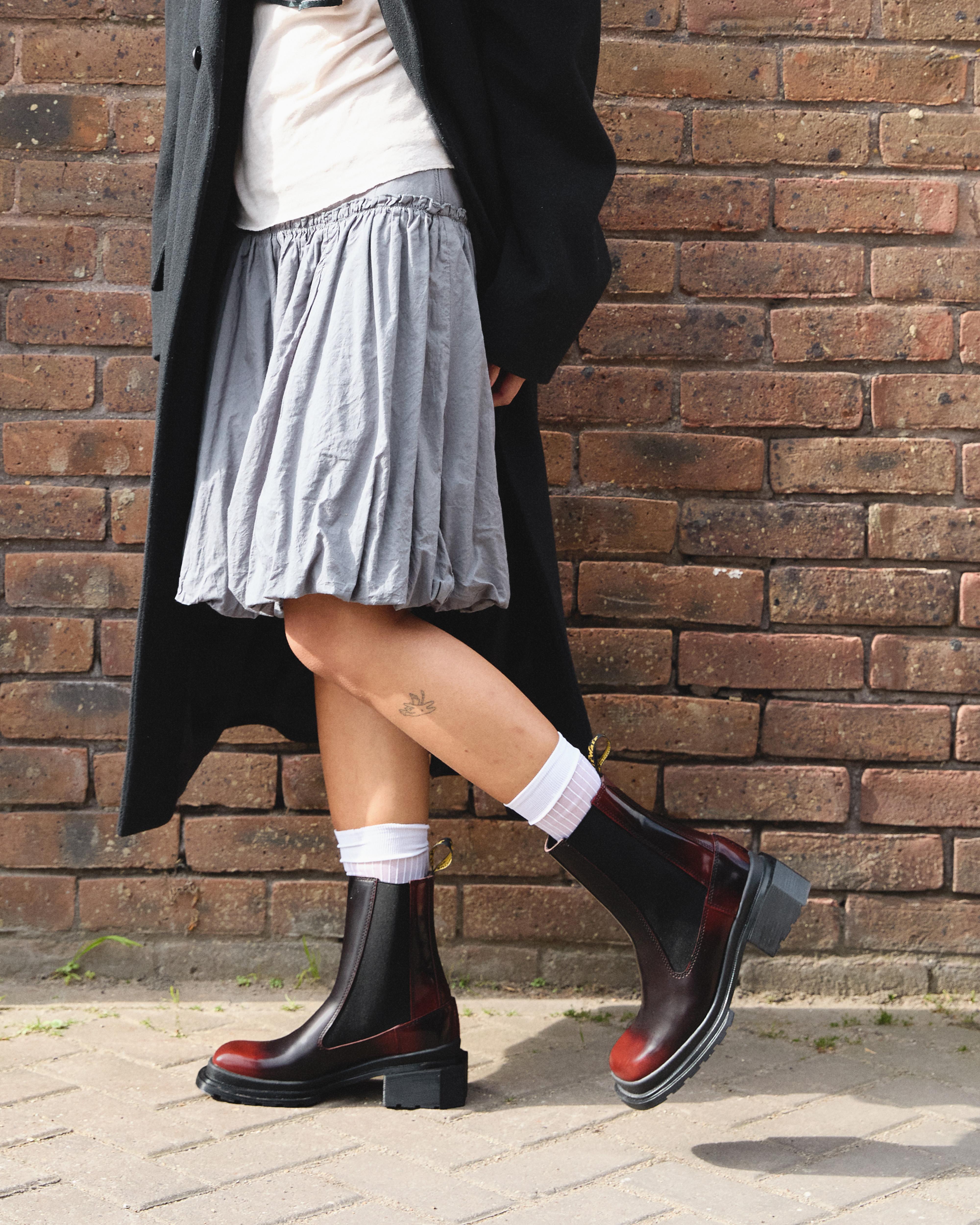 Maybole Square Toe Chelsea Boots in Black+Cherry Red