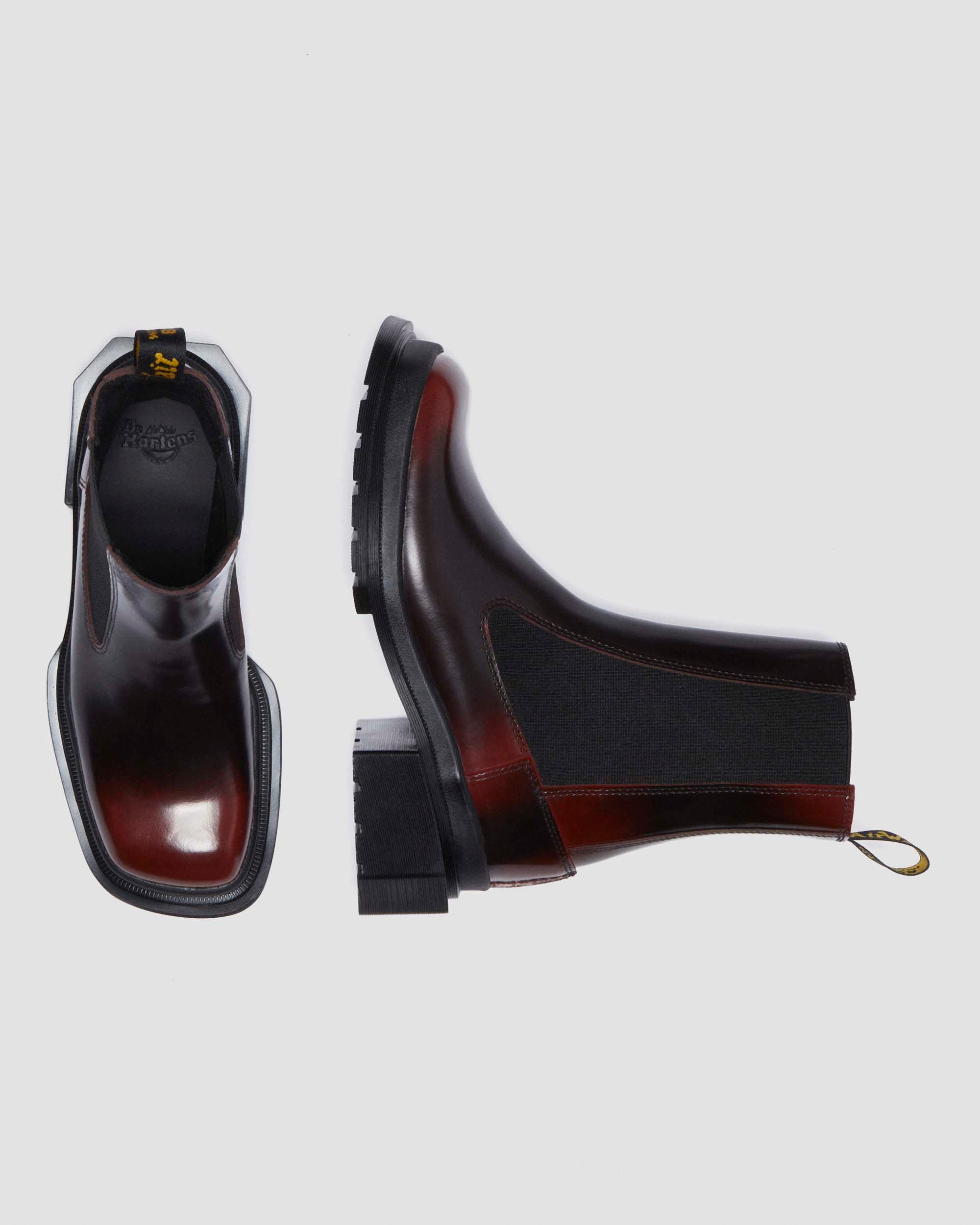 Maybole Square Toe Chelsea Boots in Black+Cherry Red