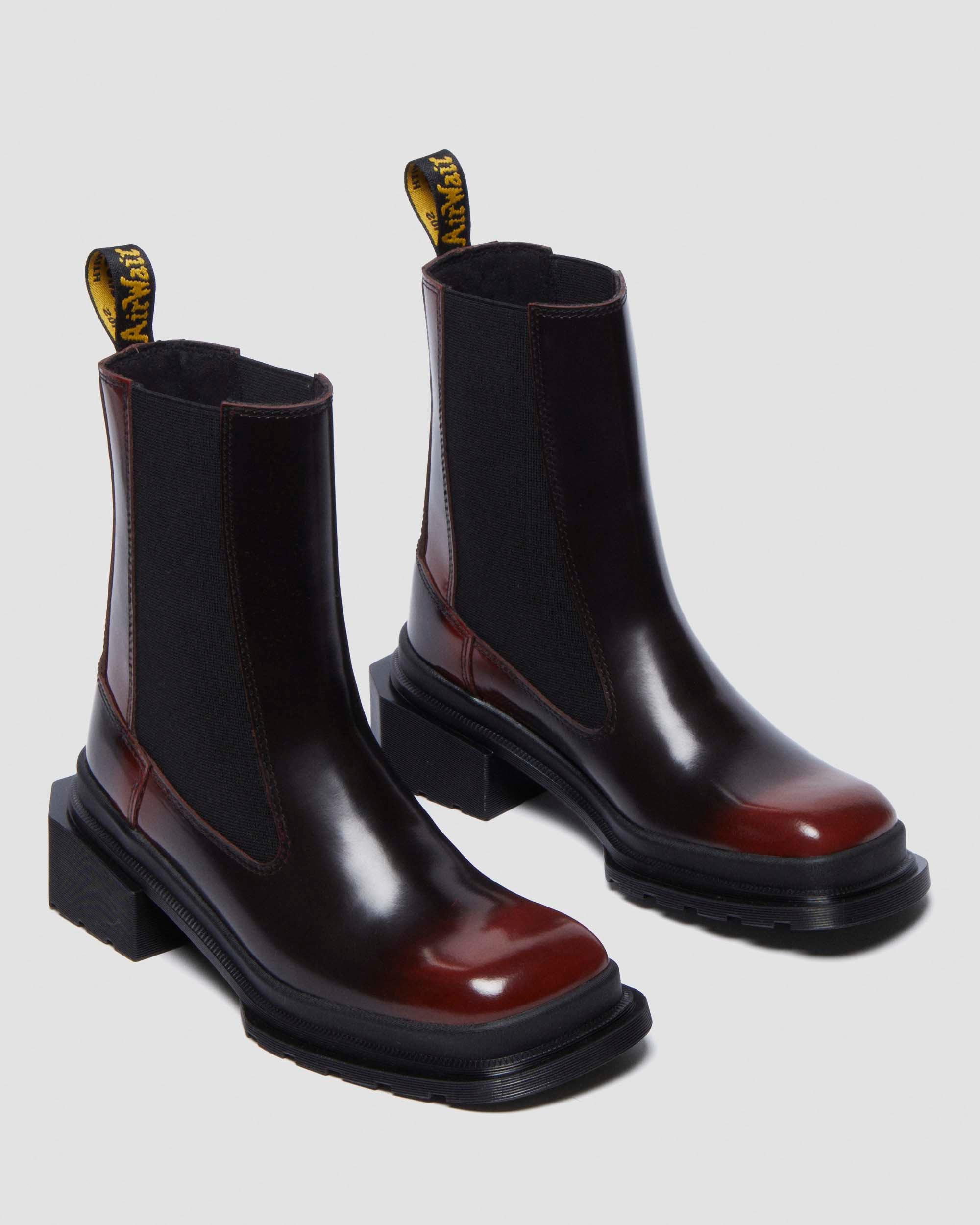 Maybole Square Toe Chelsea Boots in Black+Cherry Red