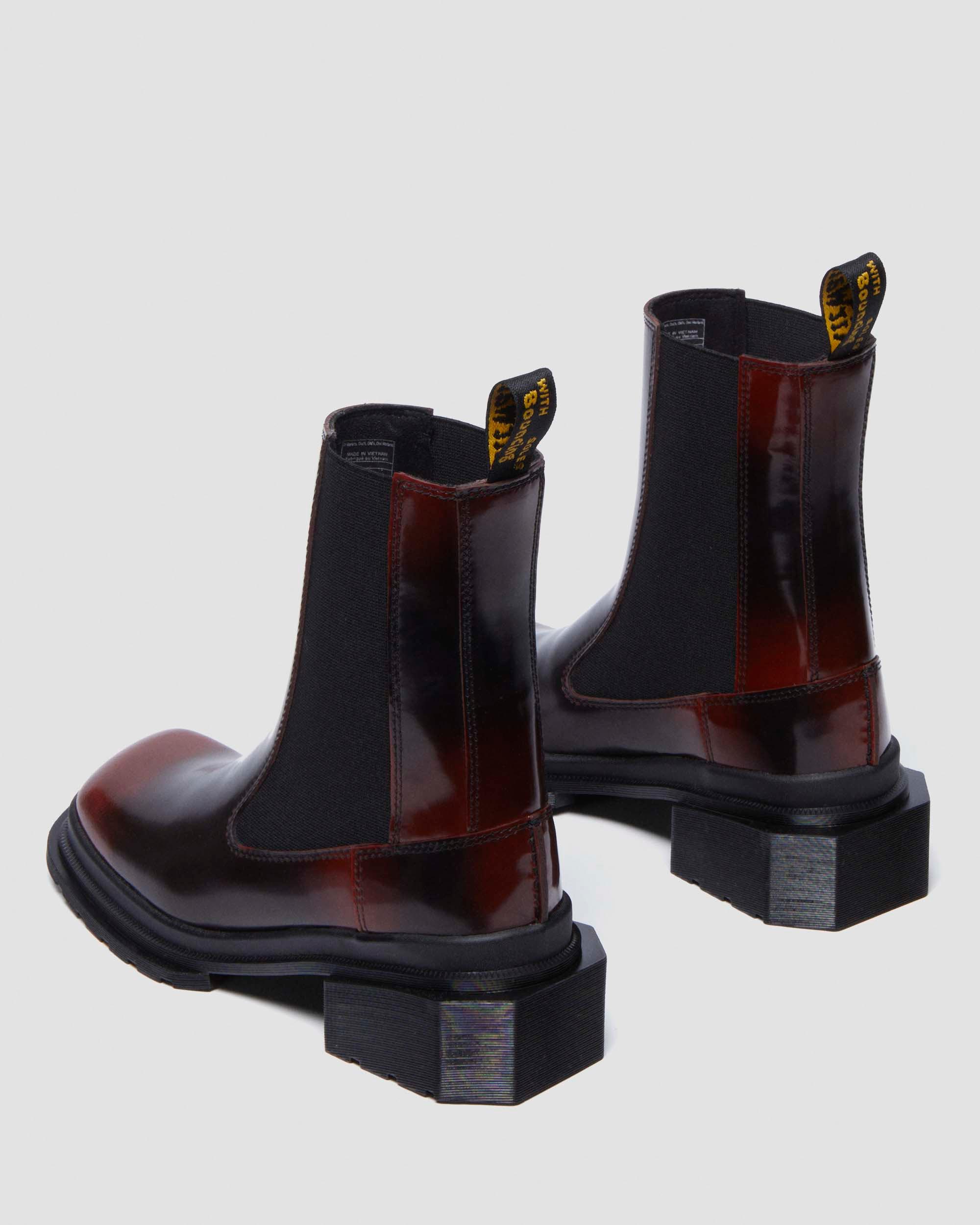 Maybole Square Toe Chelsea Boots in Black+Cherry Red