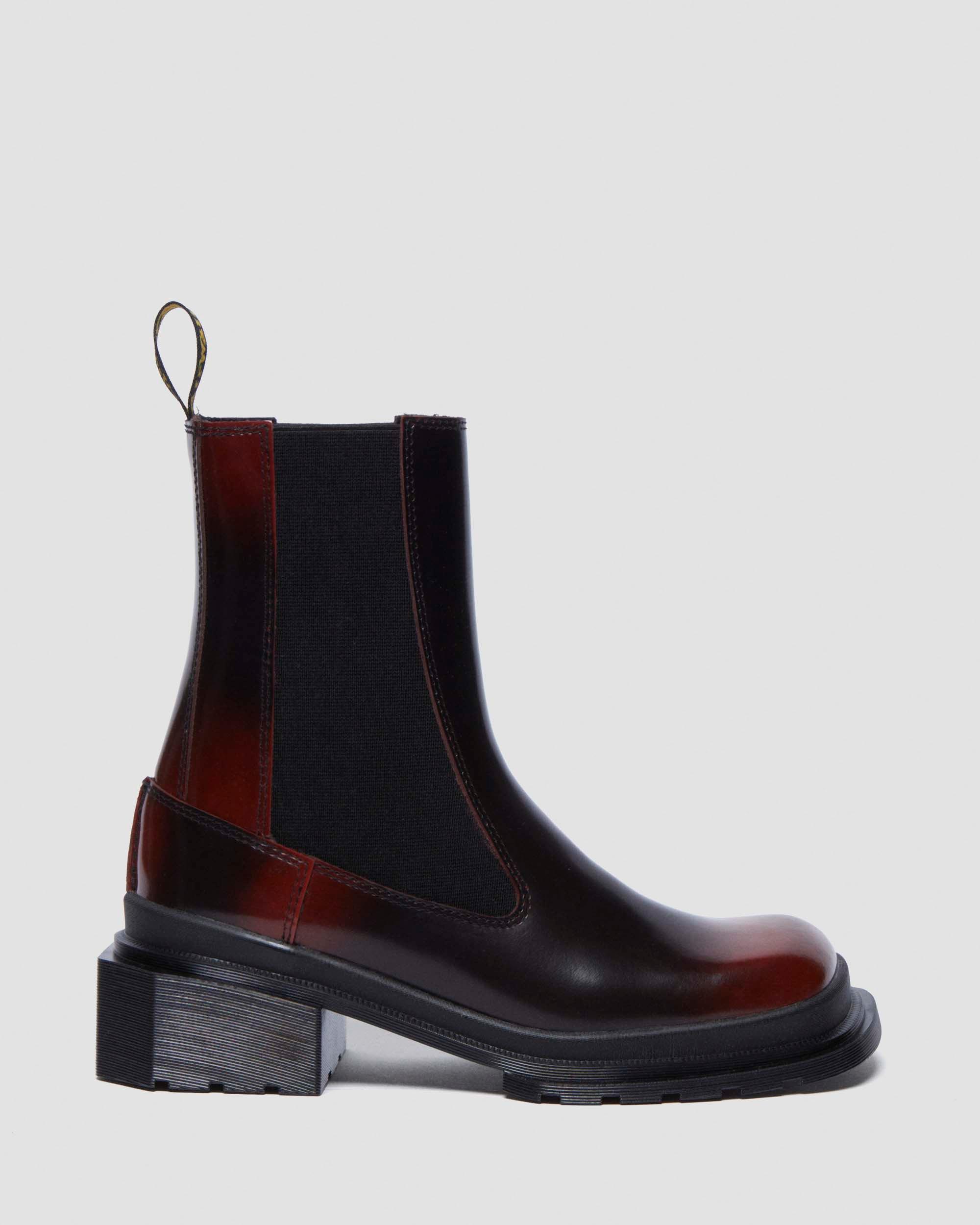 Maybole Square Toe Chelsea Boots in Black+Cherry Red