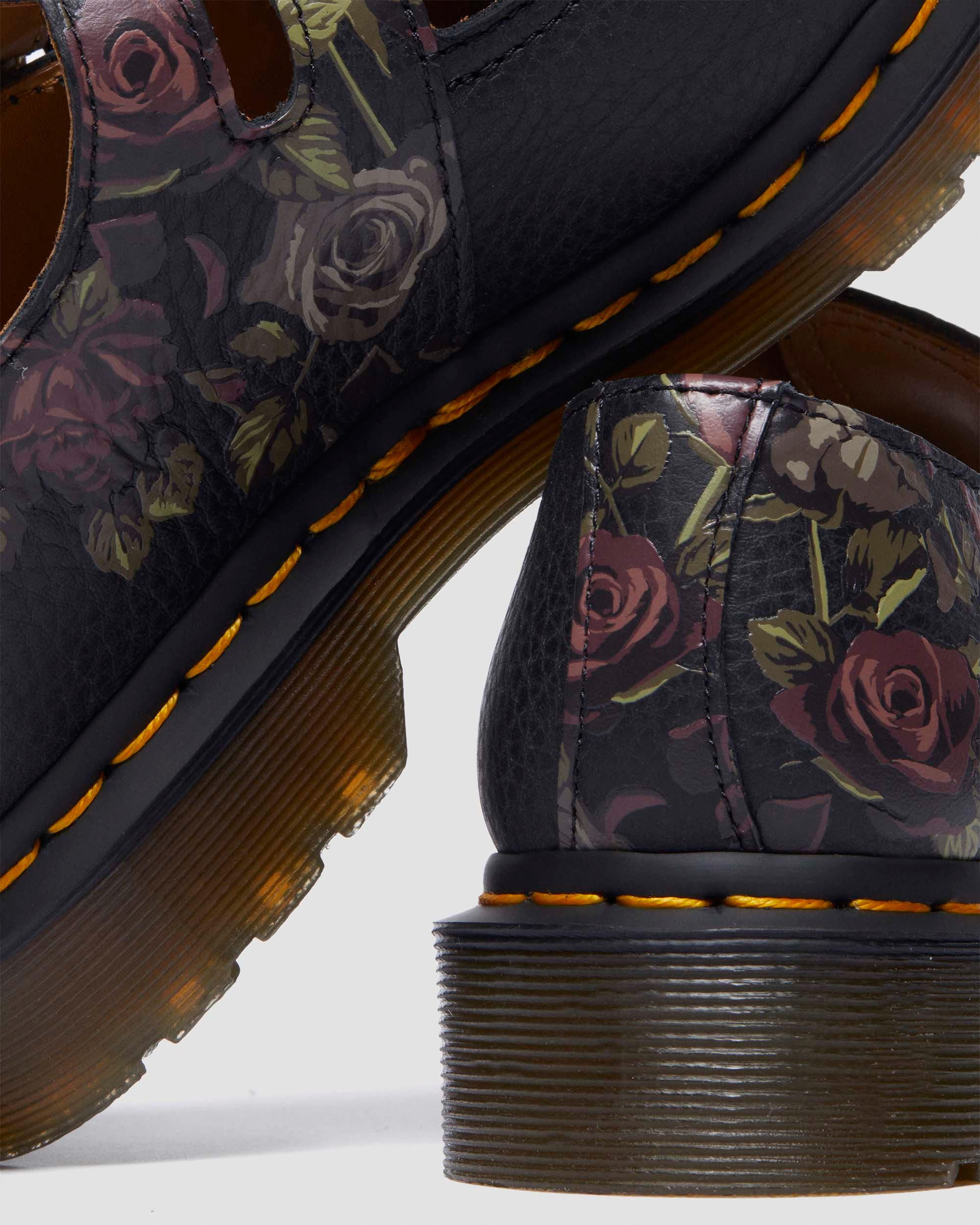 8065 Decayed Roses Nappa Mary Jane Shoes in Black