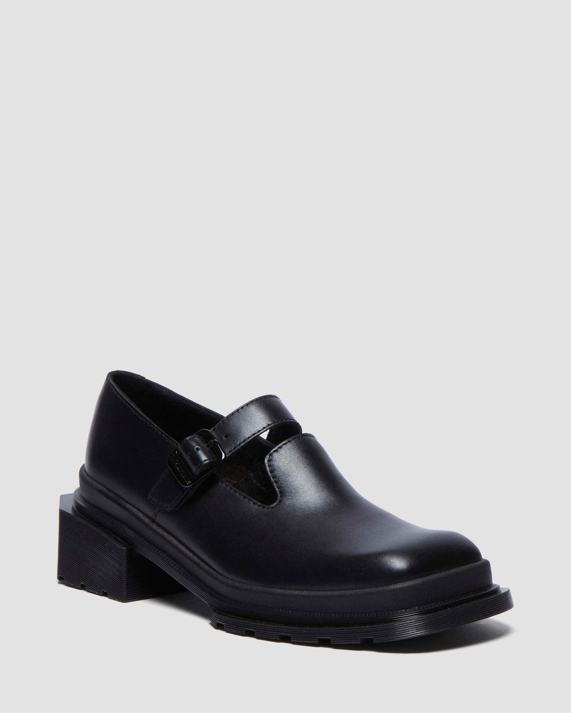 Bethan Polished Smooth Leather Platform Shoes in Black Dr. Martens