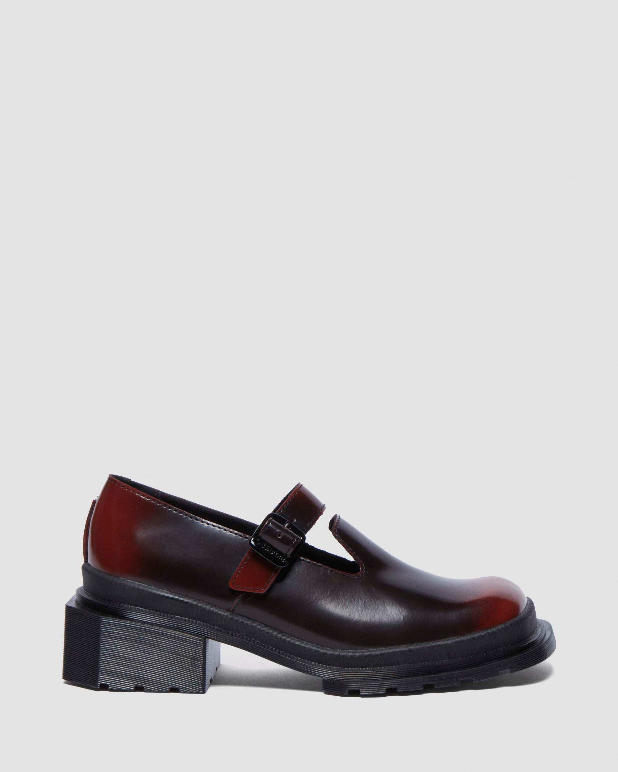 Maybole Square Toe Mary Jane Shoes in Black+Cherry Red