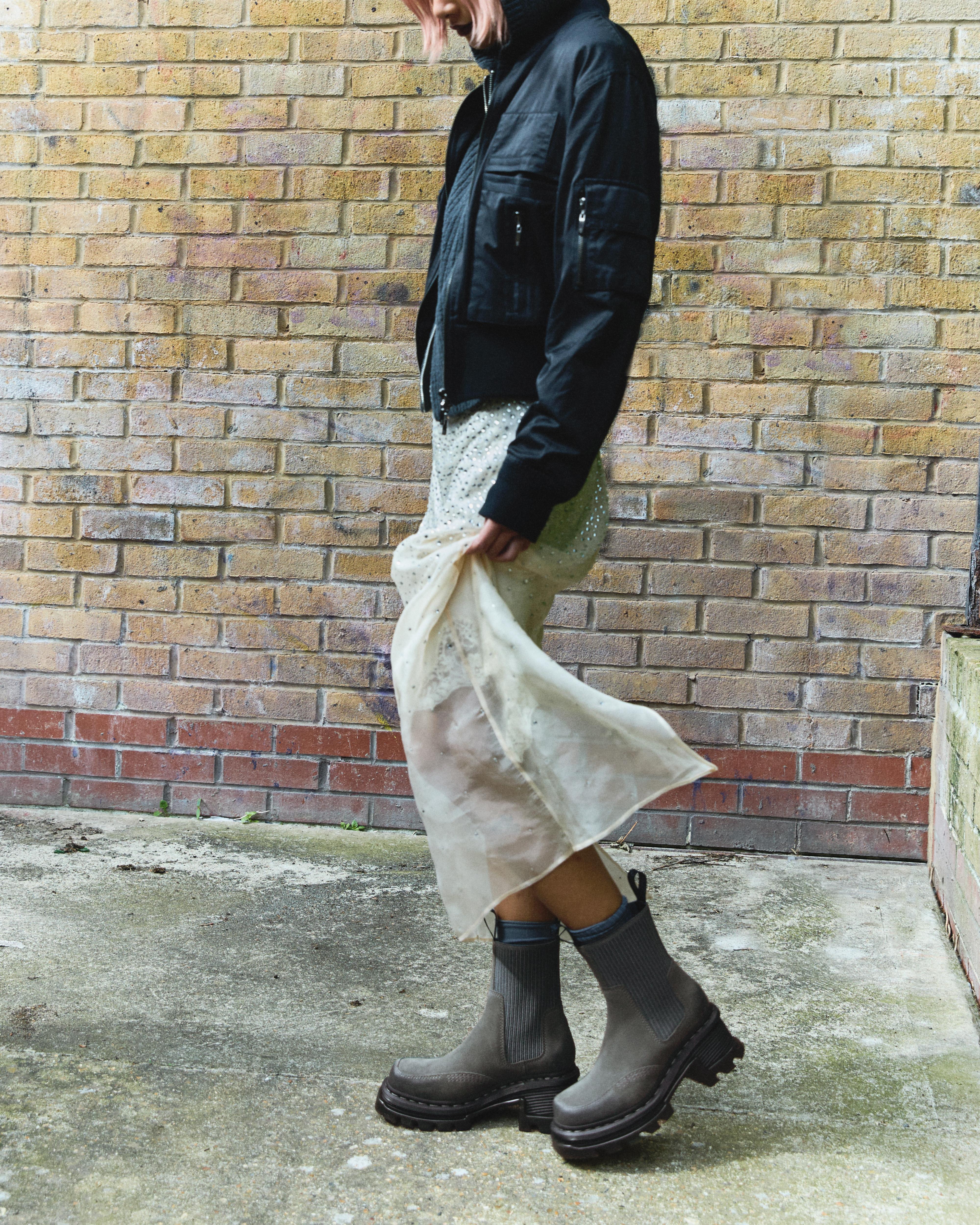 Corran Chelsea Waxy Suede Heeled Boots in GUNMETAL | Dr. Martens™