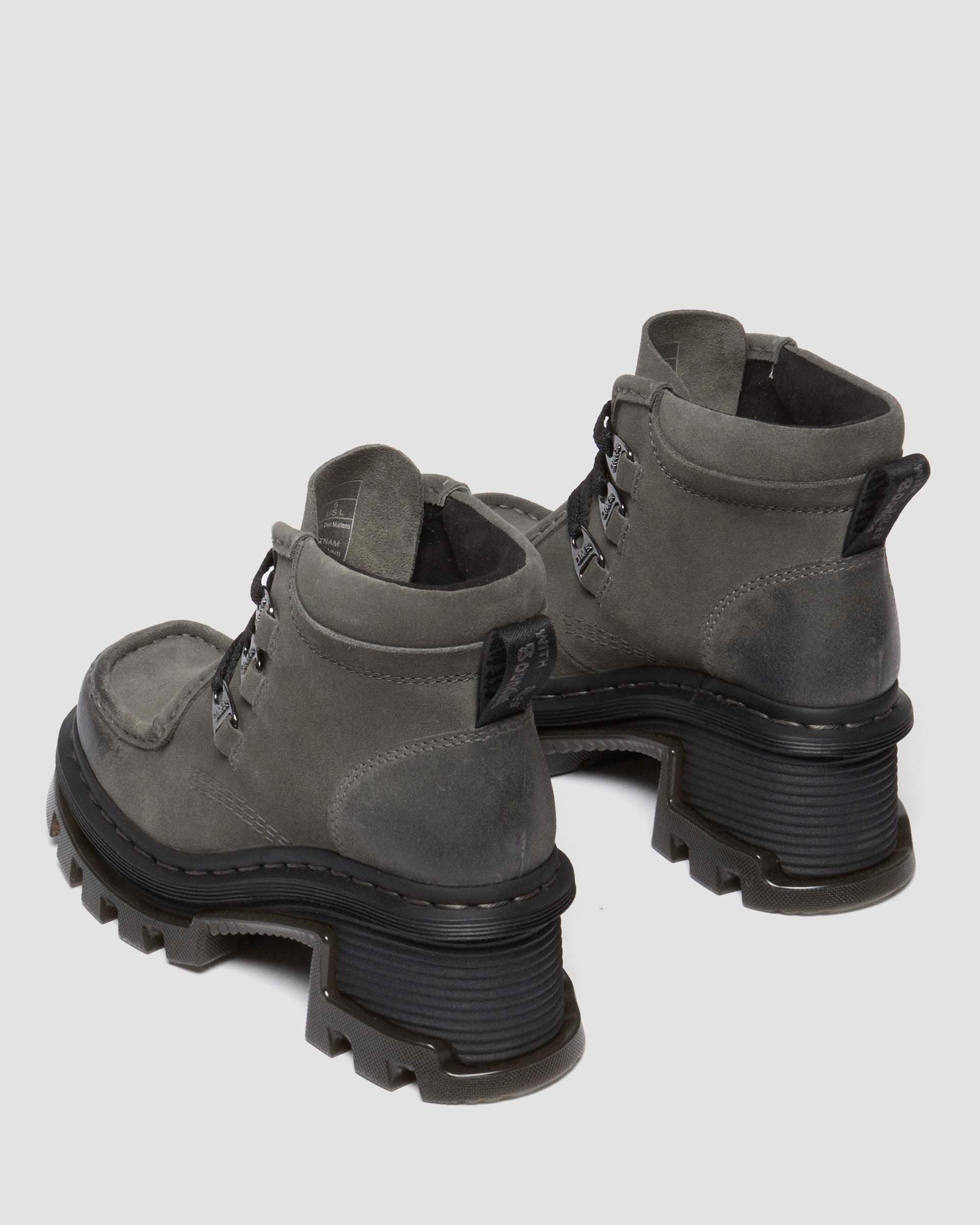 ドクターマーチン CORRAN 3i BOOT コラン 3ホール 厚底 Corran 3-Eye Suede Heeled Boots in GUNMETAL | Dr. Martens™