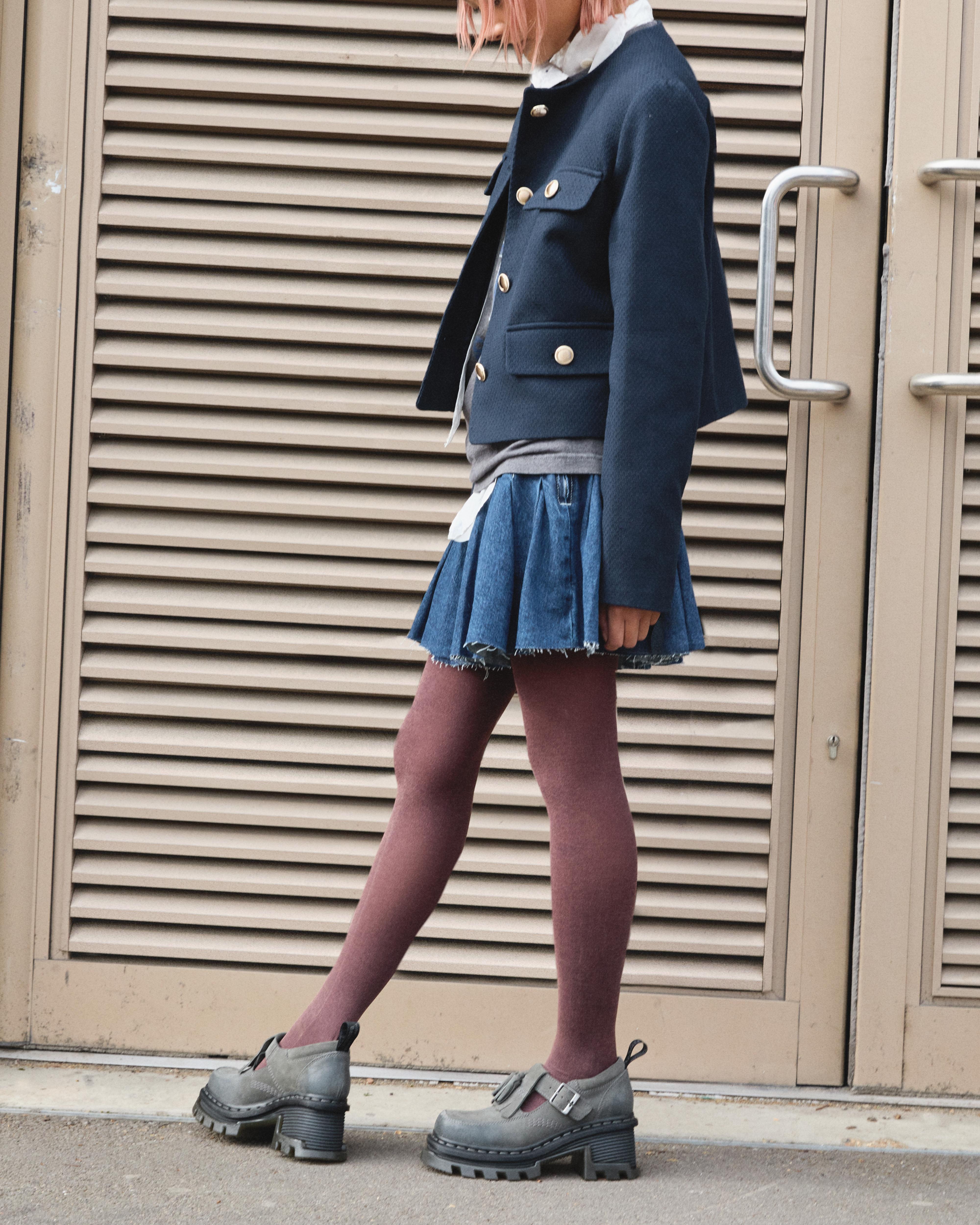 Corran Waxy Suede Mary Jane Heeled Shoes in GUNMETAL | Dr. Martens™