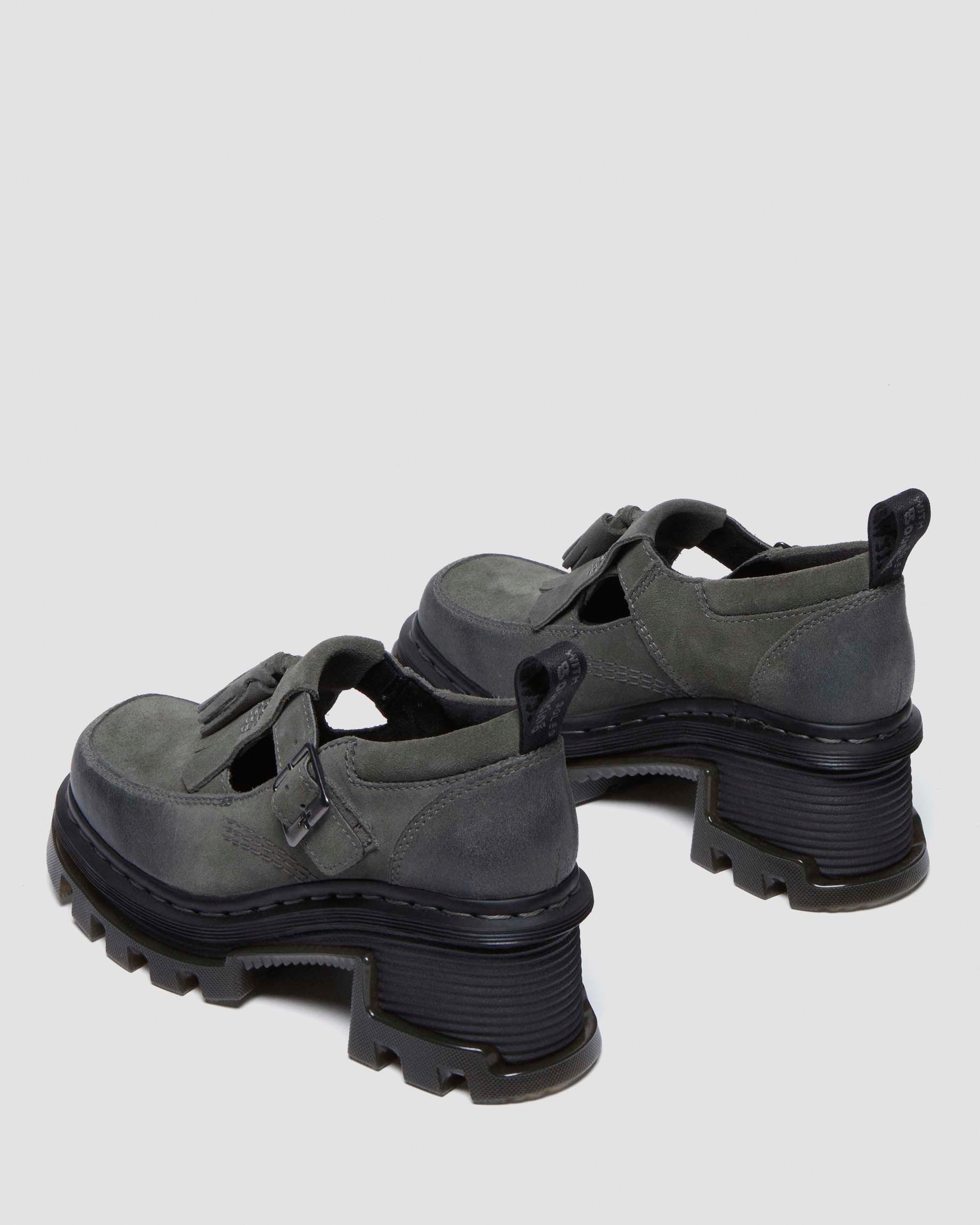 Corran Waxy Suede Mary Jane Heeled Shoes in GUNMETAL | Dr. Martens™
