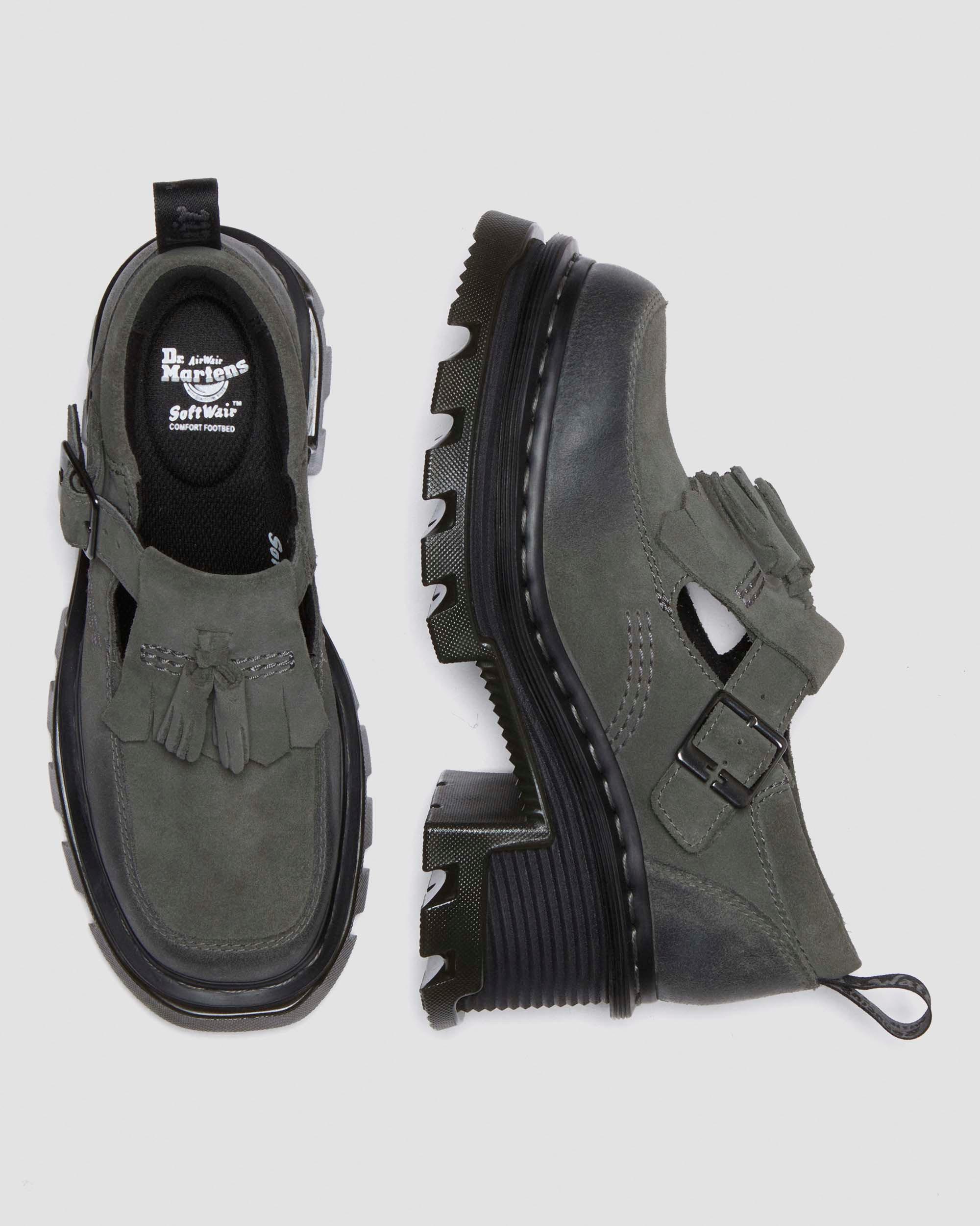 Corran Waxy Suede Mary Jane Heeled Shoes in GUNMETAL | Dr. Martens™