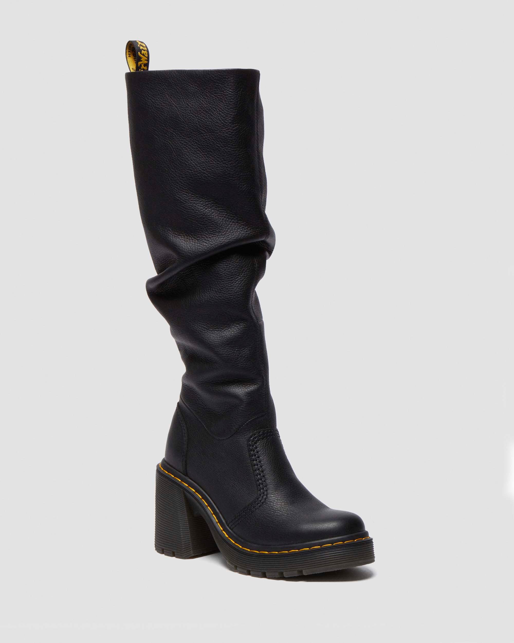 Kasey Virginia Leather Tall Heeled Boots in Black | Dr. Martens