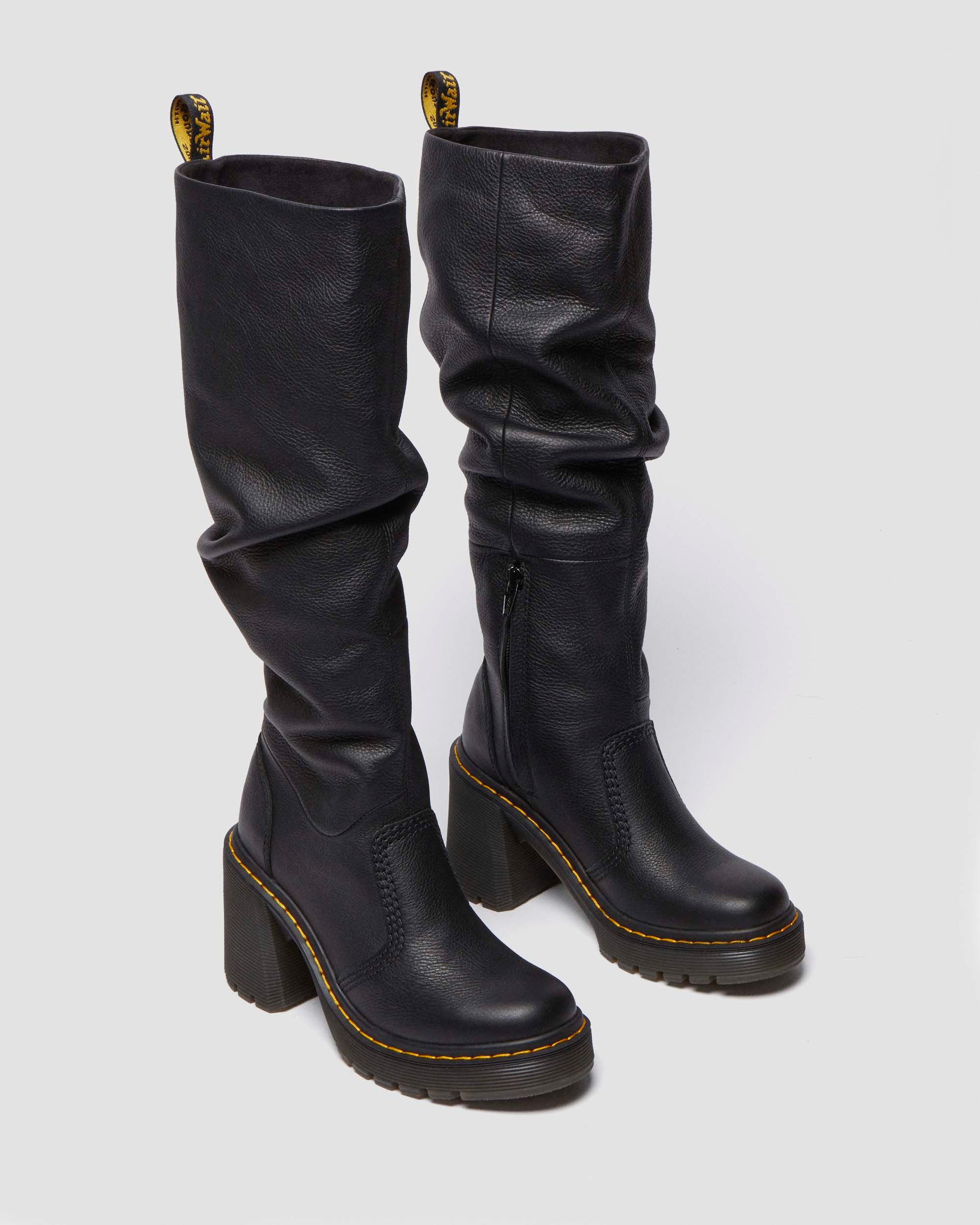 Kasey Virginia Leather Tall Heeled Boots in Black