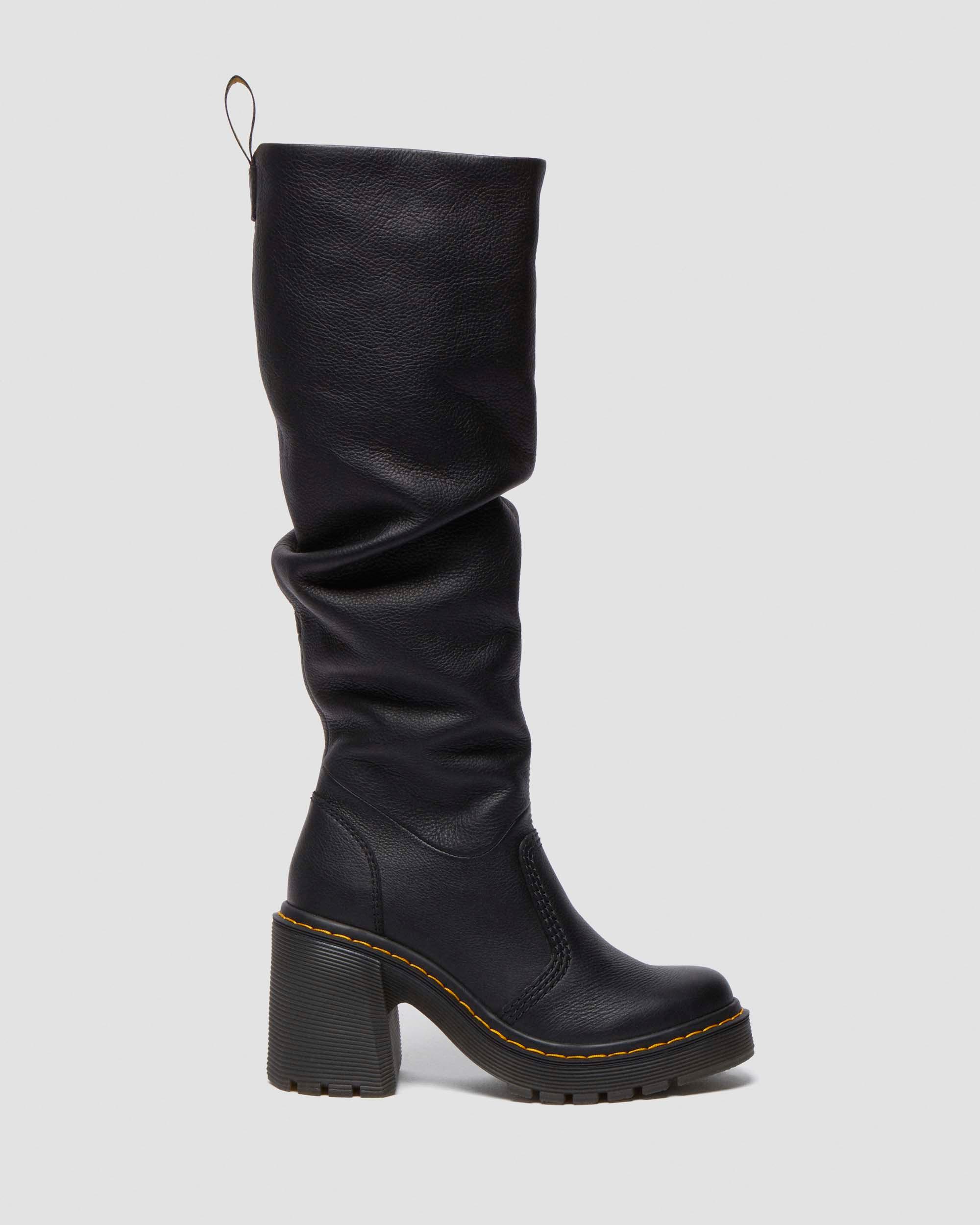 Kasey Virginia Leather Tall Heeled Boots in Black