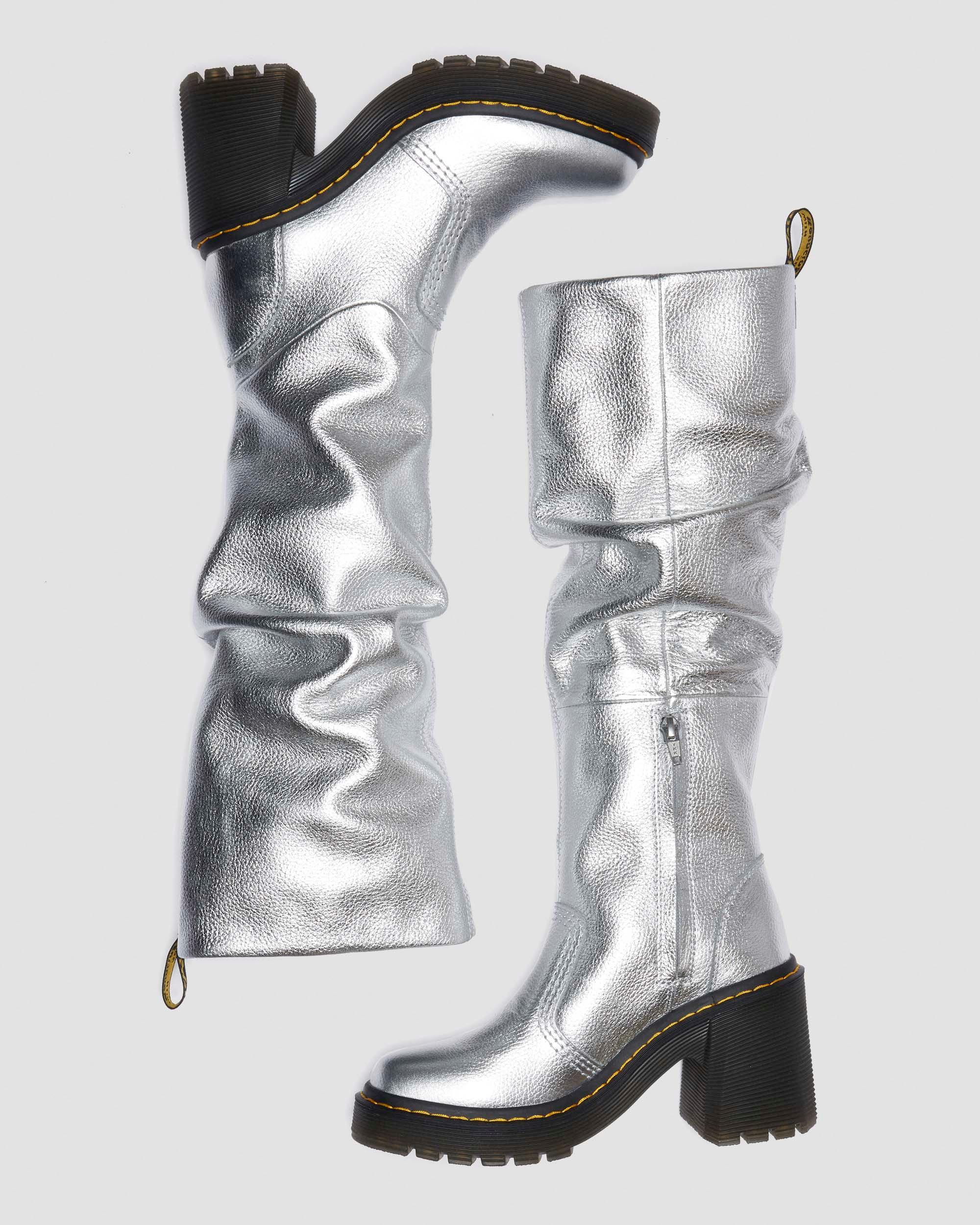 Kasey Metallic Tumble Heeled Boots in Metallic | Dr. Martens