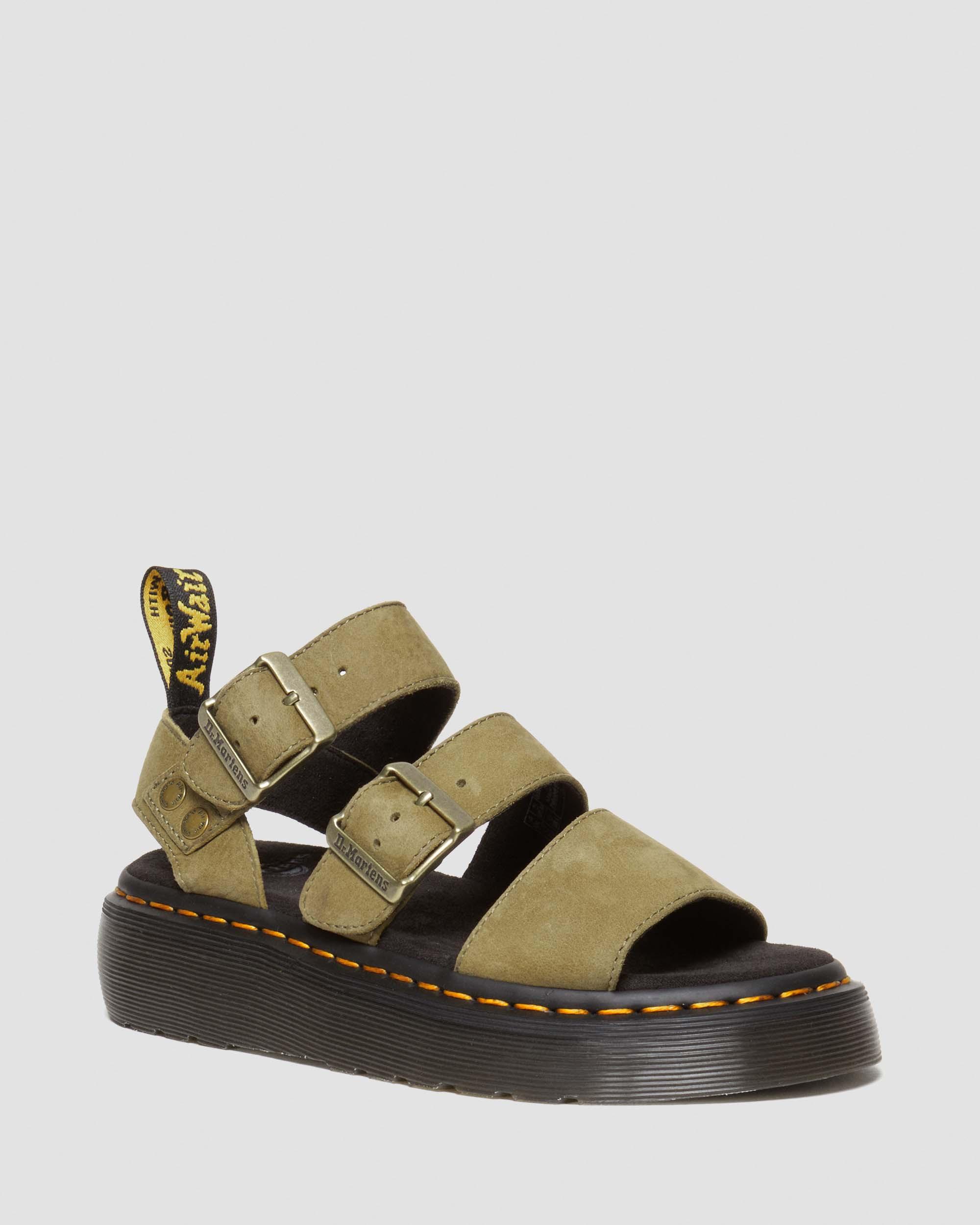 Gryphon Tumbled Nubuck Leather Platform Sandals in Muted Olive