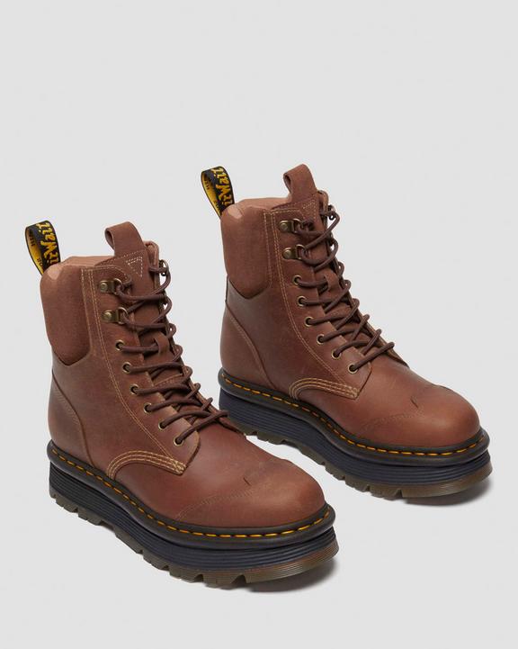 Zebzag 8 Ties Burnish Waxy Lace Up Boots in Tan | Dr. Martens Zebzag 8 Ties Burnish Waxy Lace Up Boots in Tan | Dr. Martens