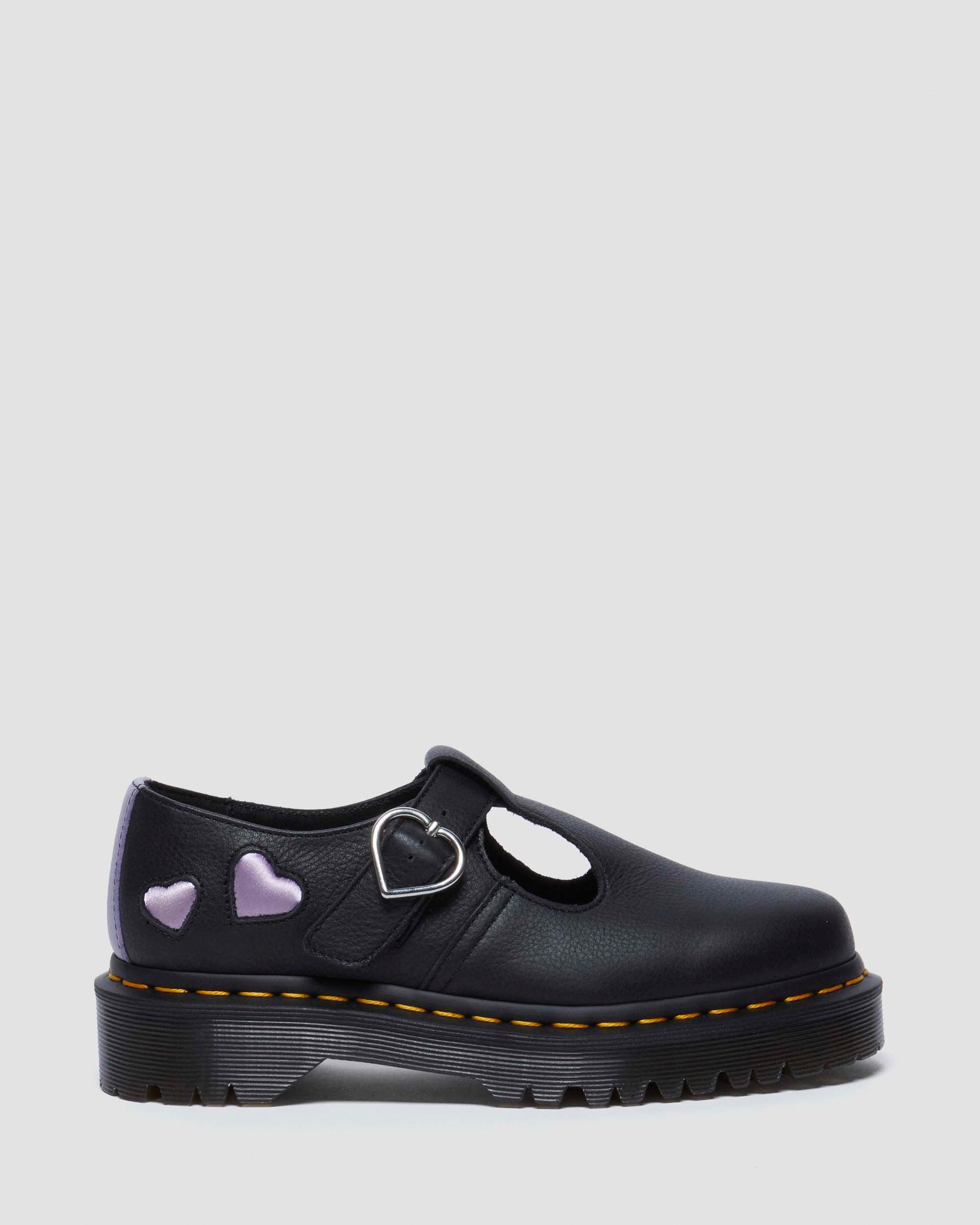 Polley Heart Virgina Satin Mary Jane Shoes in Black Dr. Martens