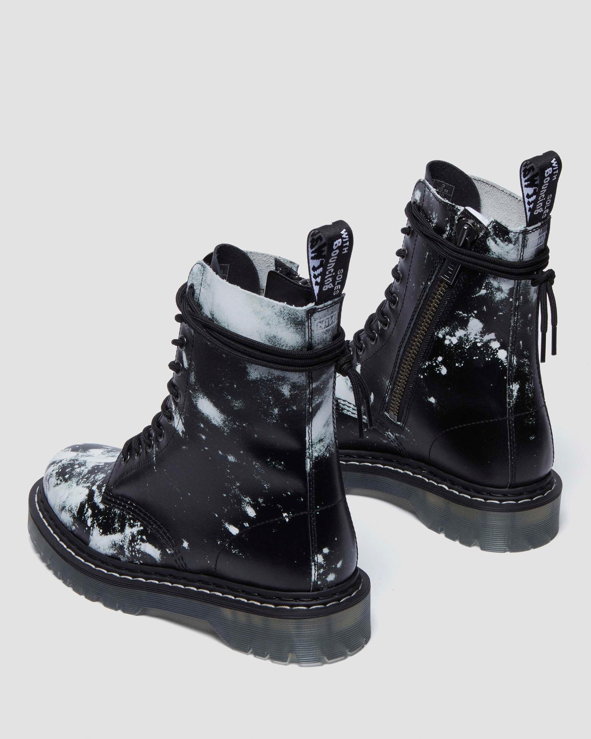 1490 Nine Inch Nails Leather Mid Calf Boots in WHITE+BLACK | Dr