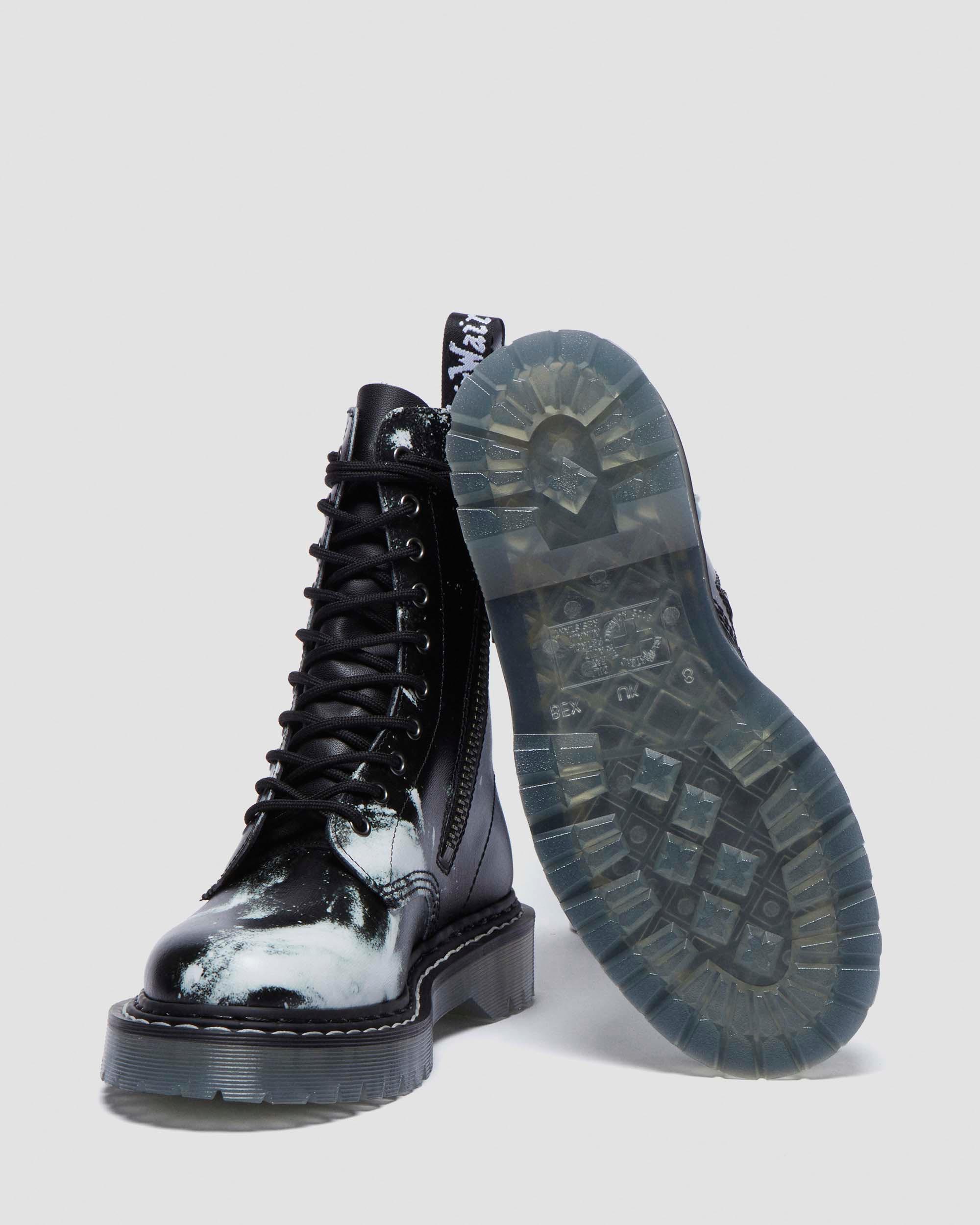 1490 Nine Inch Nails Leather Mid Calf Boots in WHITE+BLACK | Dr
