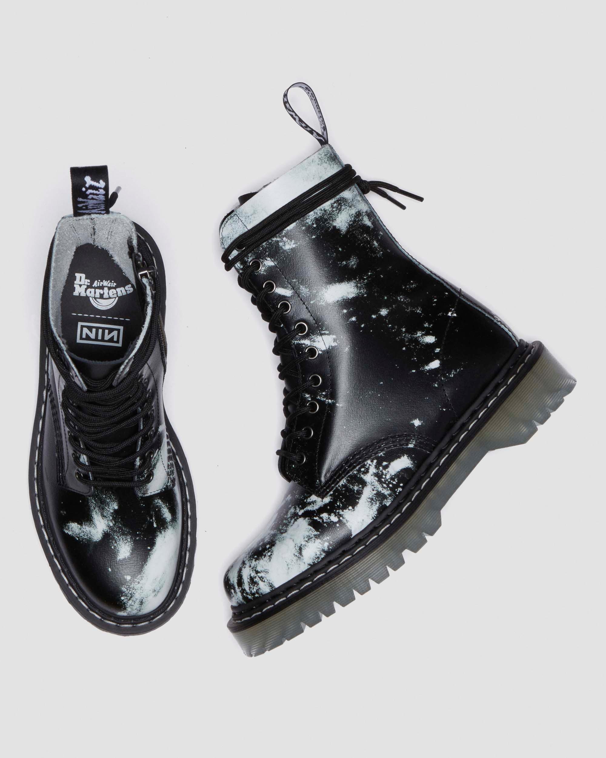 1490 Nine Inch Nails Leather Mid Calf Boots in WHITE+BLACK | Dr